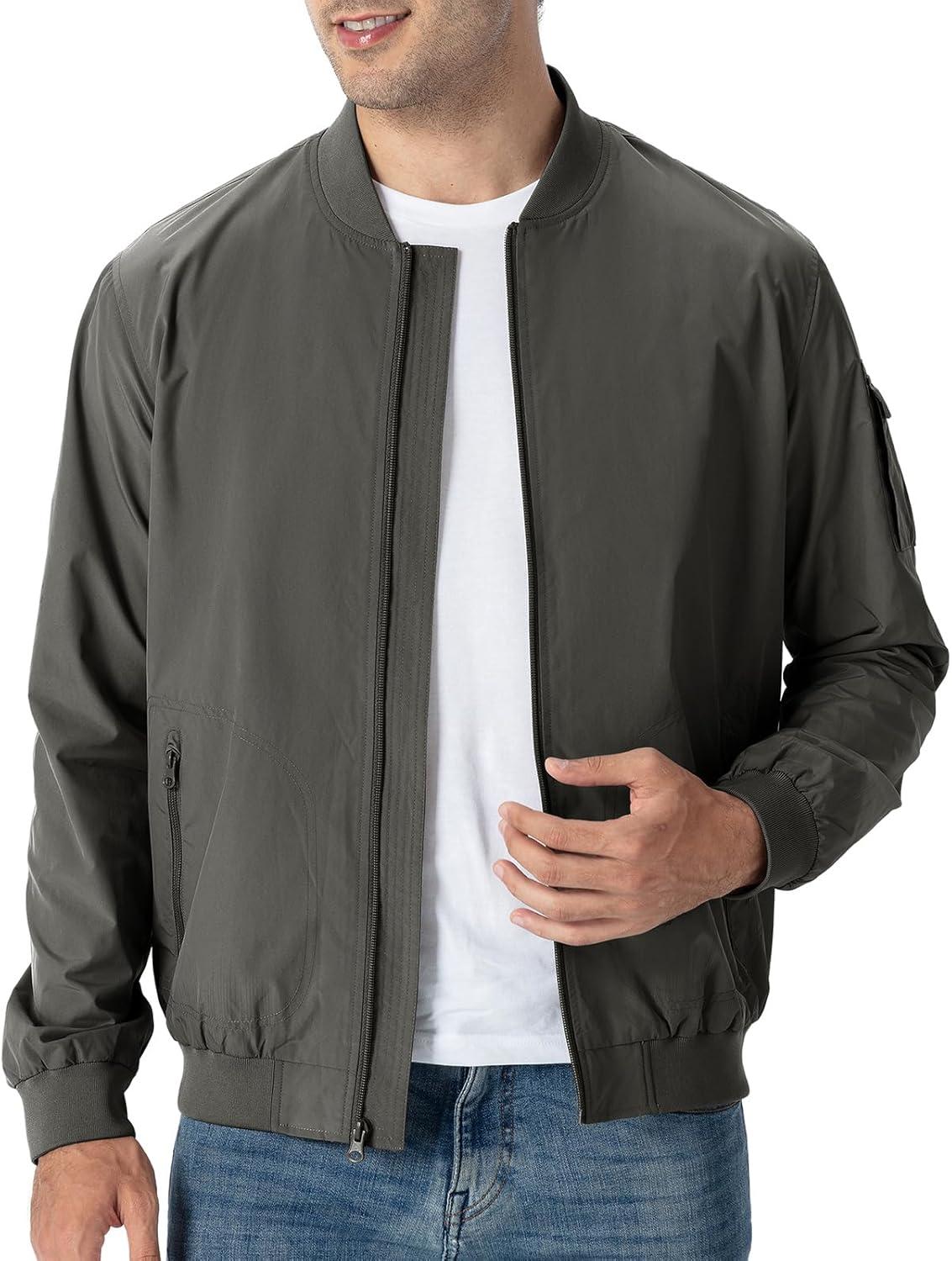 imageTBMPOY Mens Lightweight Bomber Jackets Light Windbreaker Casual Stylish Fall Golf Zip Up Dress Business VarsityA1dark Grey
