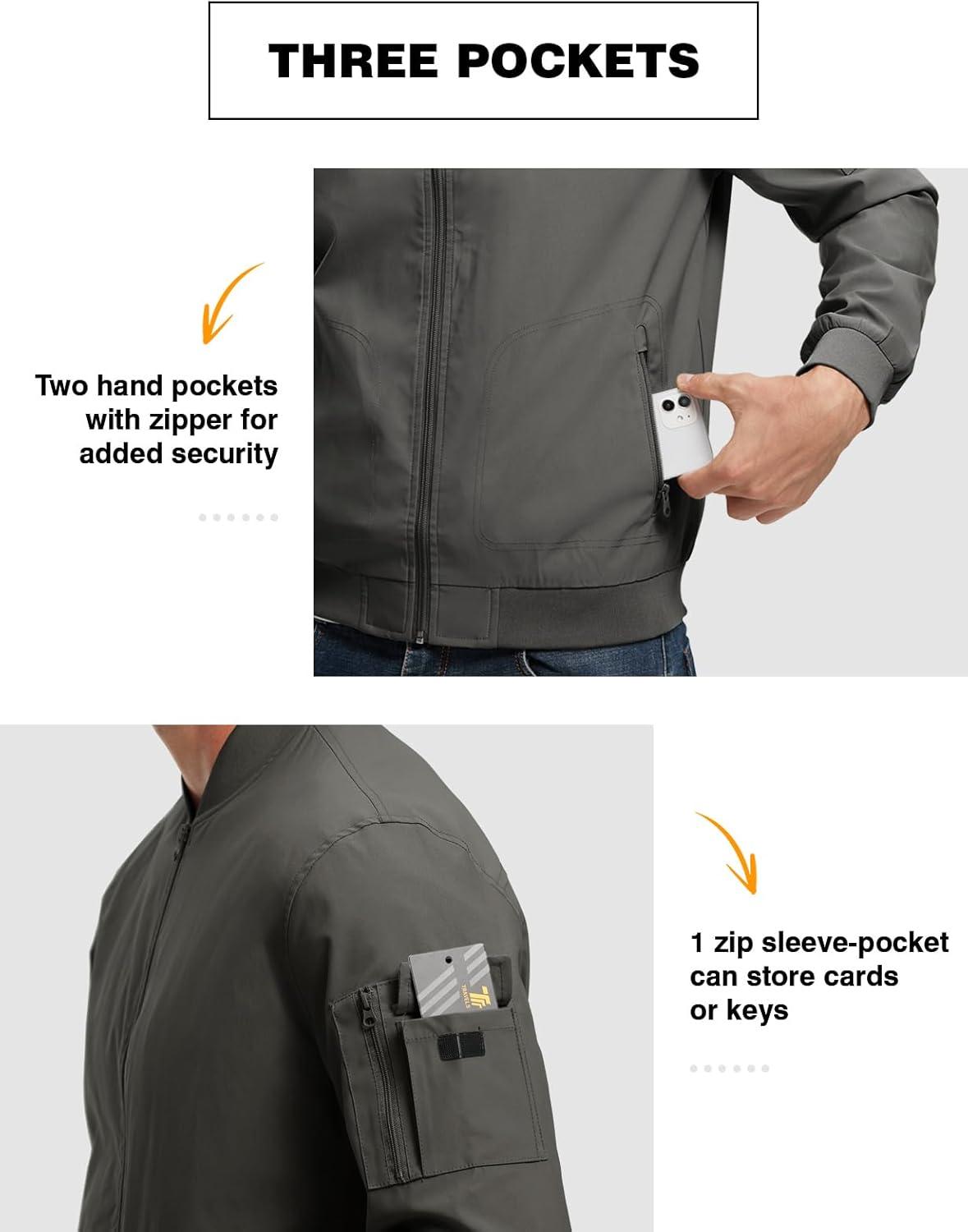 imageTBMPOY Mens Lightweight Bomber Jackets Light Windbreaker Casual Stylish Fall Golf Zip Up Dress Business VarsityA1dark Grey