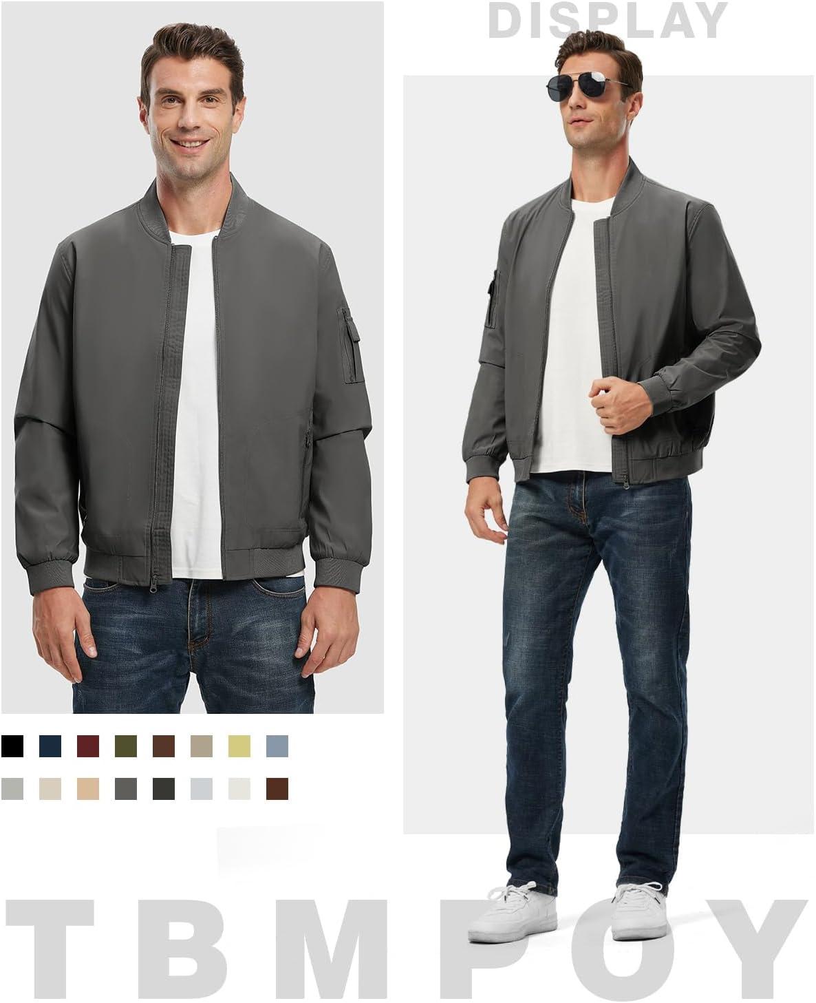 imageTBMPOY Mens Lightweight Bomber Jackets Light Windbreaker Casual Stylish Fall Golf Zip Up Dress Business VarsityA1dark Grey