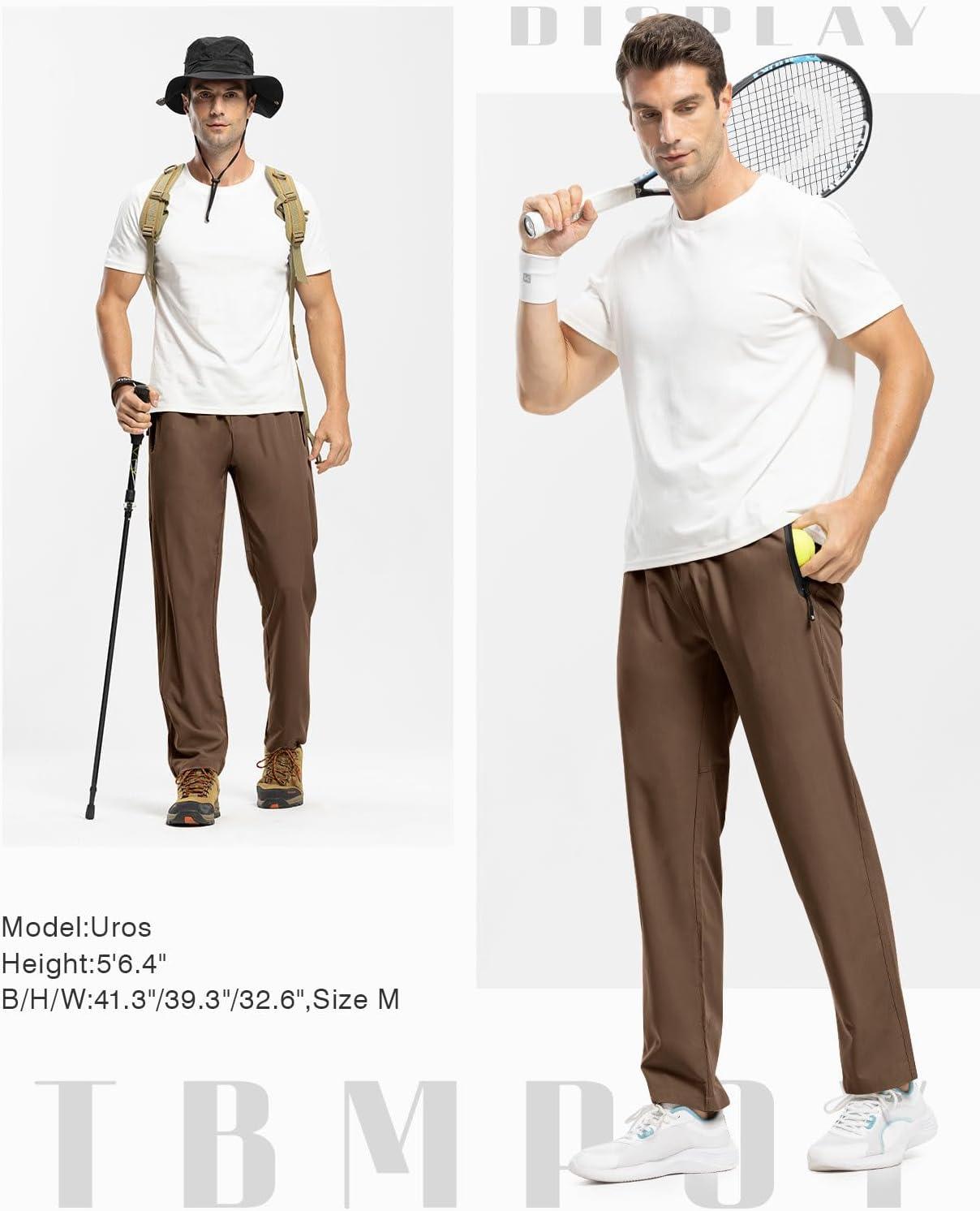 imageTBMPOY Mens Lightweight Hiking Travel Pants Breathable Athletic Fishing Active Joggers Zipper PocketsA18brown