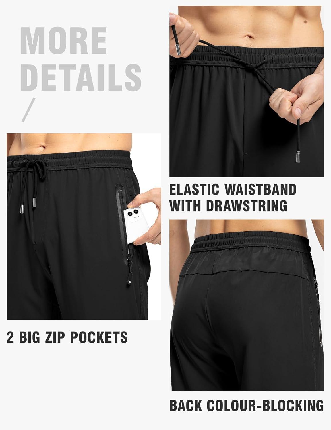 imageTBMPOY Mens Lightweight Hiking Travel Pants Breathable Athletic Fishing Active Joggers Zipper PocketsA1black