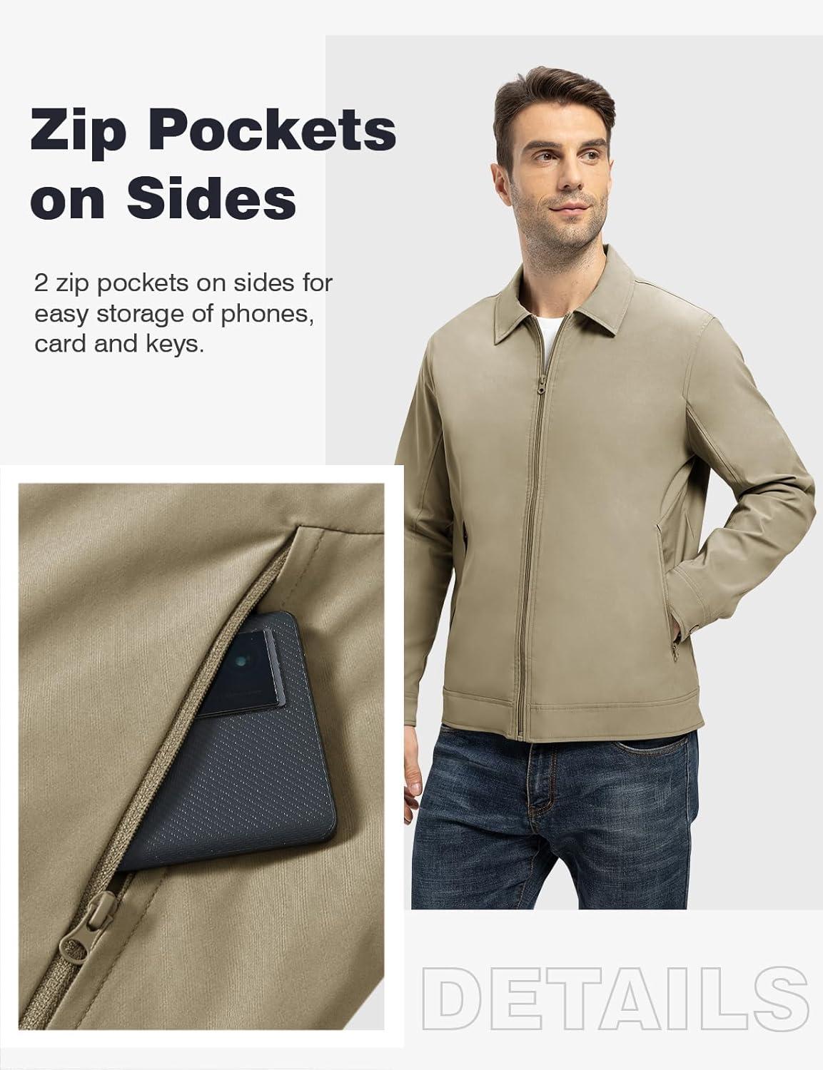 imageTBMPOY Mens Lightweight Jackets Casual Windbreaker Stylish Light Fall Spring Golf Work Dress BusinessKhaki