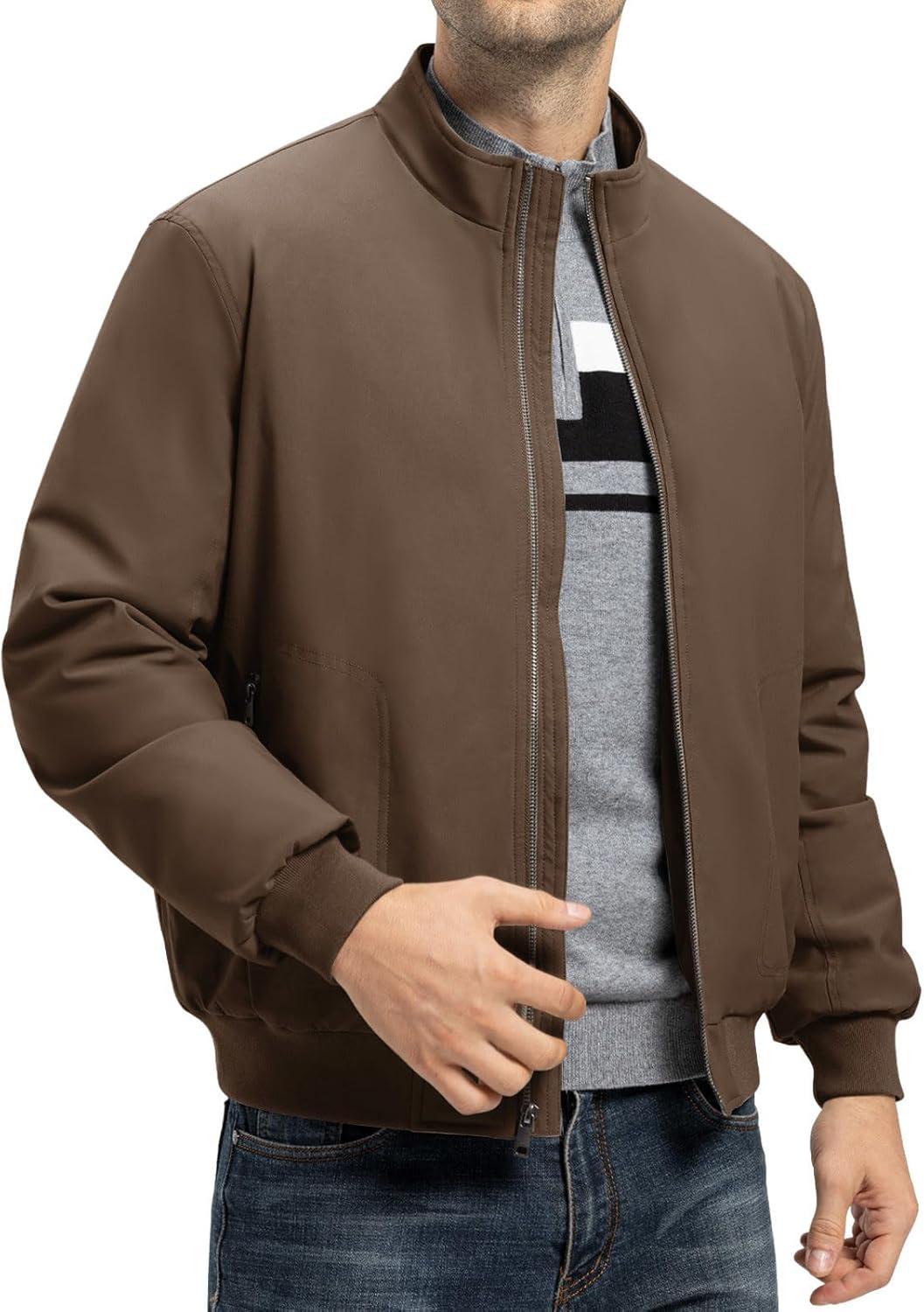 imageTBMPOY Mens Winter Lightweight Bomber Jackets Water Resistant Fall Casual Windbreakers Quilted Full Zip Windproof Work CoatsDark Coffee