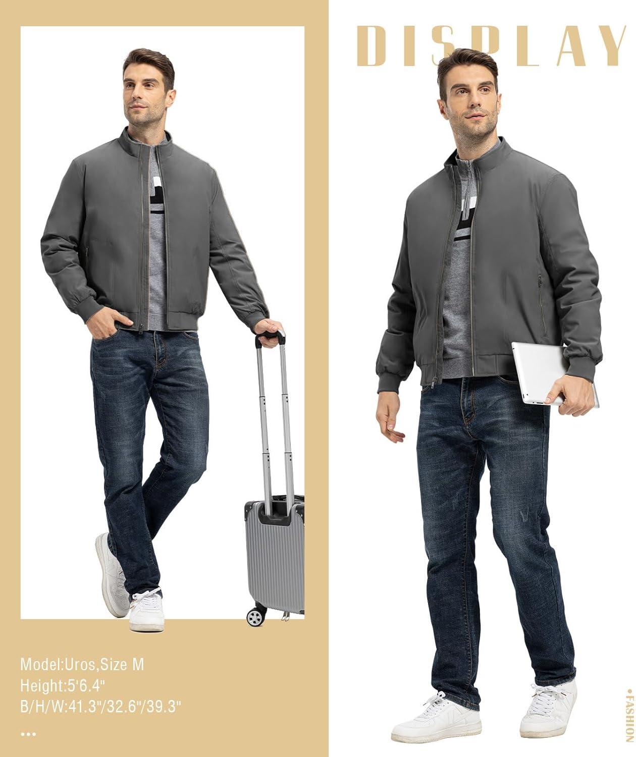 imageTBMPOY Mens Winter Lightweight Bomber Jackets Water Resistant Fall Casual Windbreakers Quilted Full Zip Windproof Work CoatsDark Grey