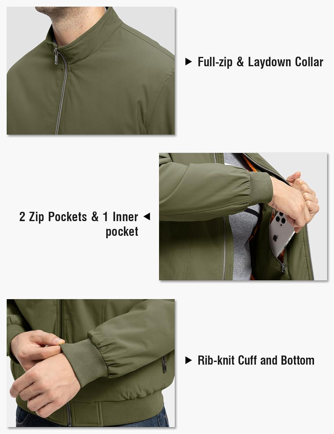 imageTBMPOY Mens Winter Lightweight Bomber Jackets Water Resistant Fall Casual Windbreakers Quilted Full Zip Windproof Work CoatsGreen