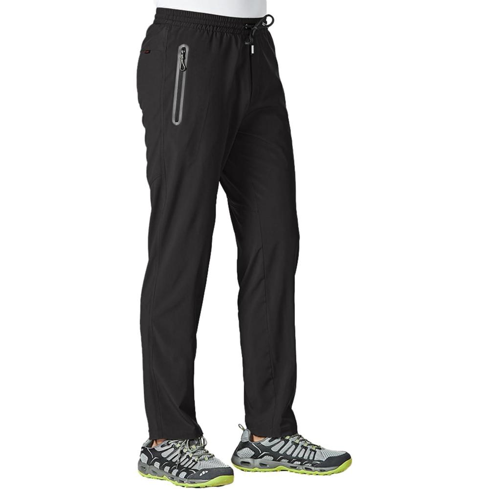 imageTBMPOY Mens Lightweight Hiking Travel Pants Breathable Athletic Fishing Active Joggers Zipper PocketsA1black