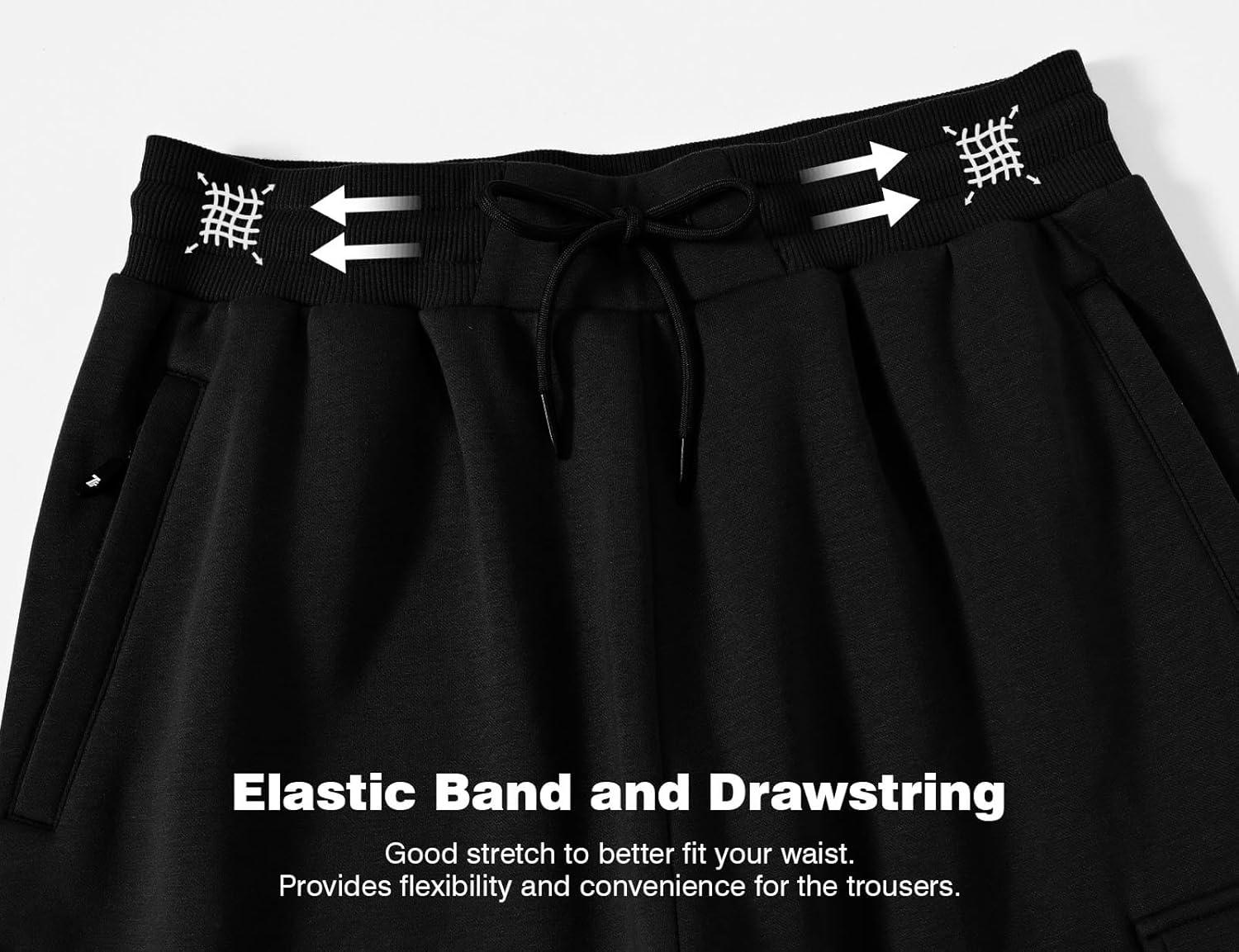imageTBMPOY Mens Cargo Sweatpants Joggers Winter Fleece Lined Pants Gym Running Cotton Pants with Zipper PocketsBlack