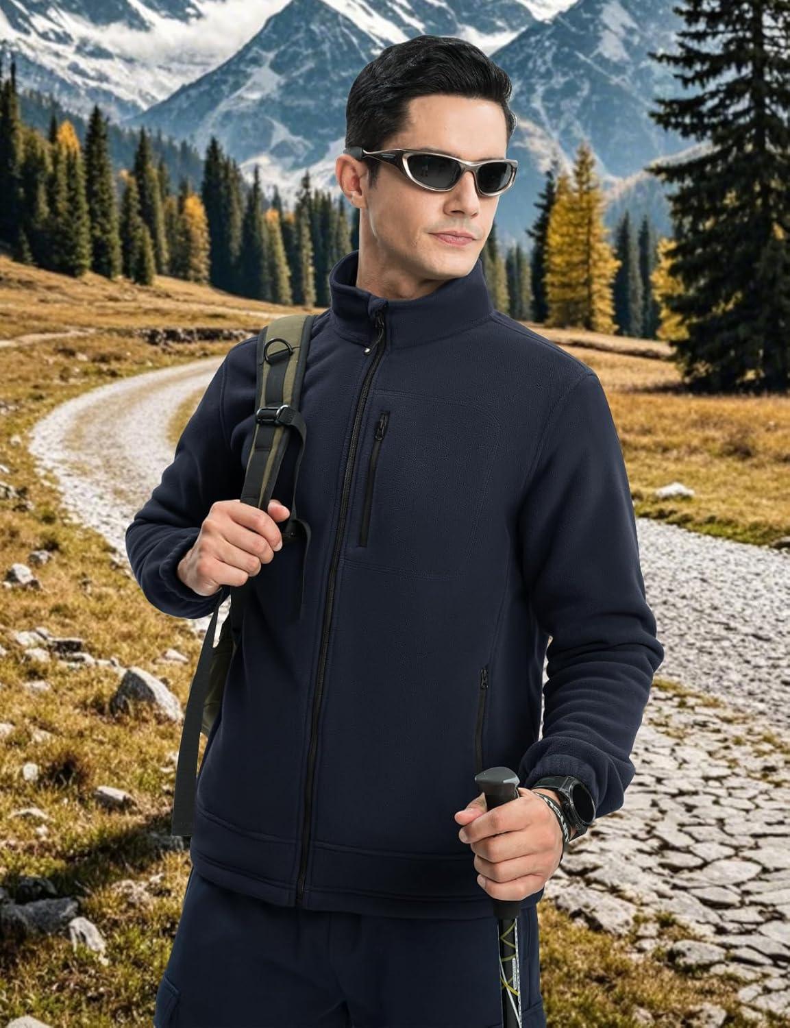 imageTBMPOY Mens Fleece Jackets Lightweight FullZip Fall Jacket Outdoor Hiking Warm Winter Coats with PocketsNavy