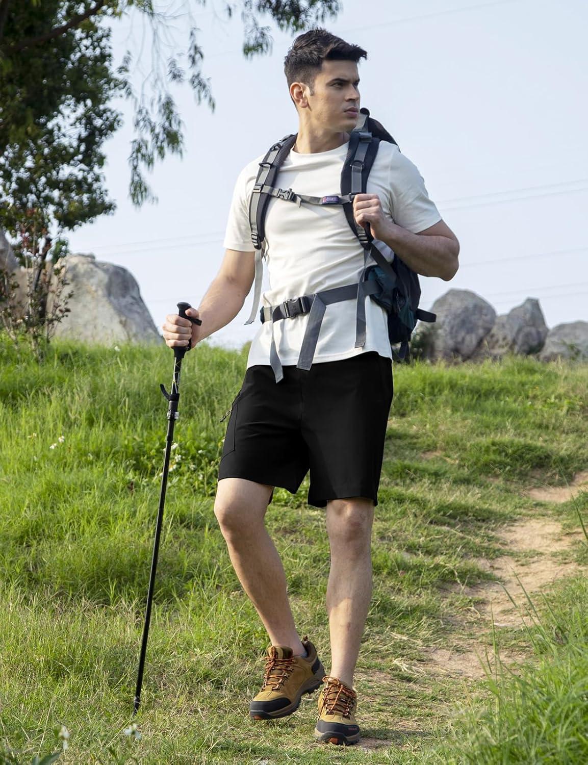 imageTBMPOY Mens Hiking Shorts 7quot Quick Dry Lightweight Cargo Fishing Shorts with Zipper Pockets Elastic Waist Drawstring WalkingBlack