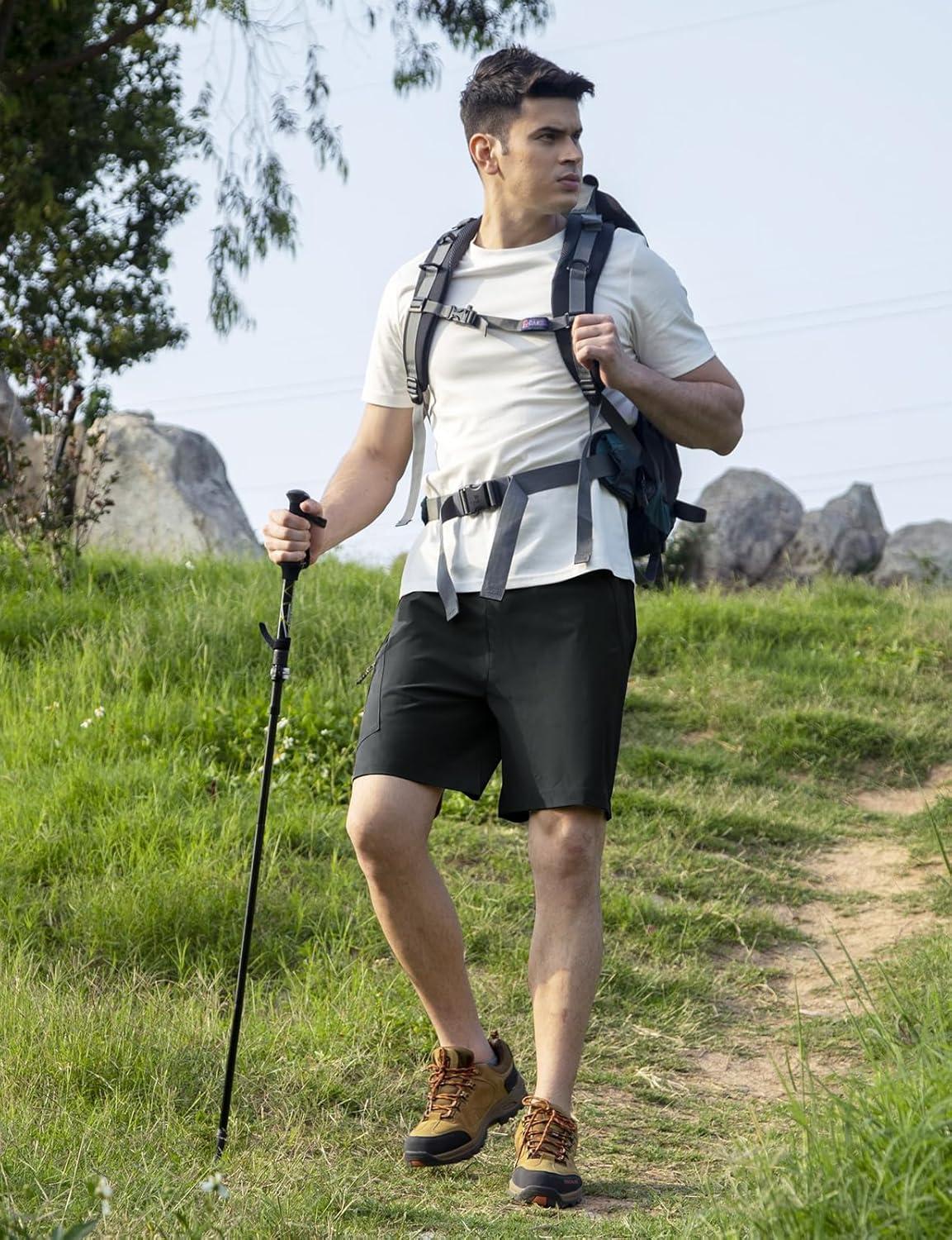 imageTBMPOY Mens Hiking Shorts 7quot Quick Dry Lightweight Cargo Fishing Shorts with Zipper Pockets Elastic Waist Drawstring WalkingDark Grey