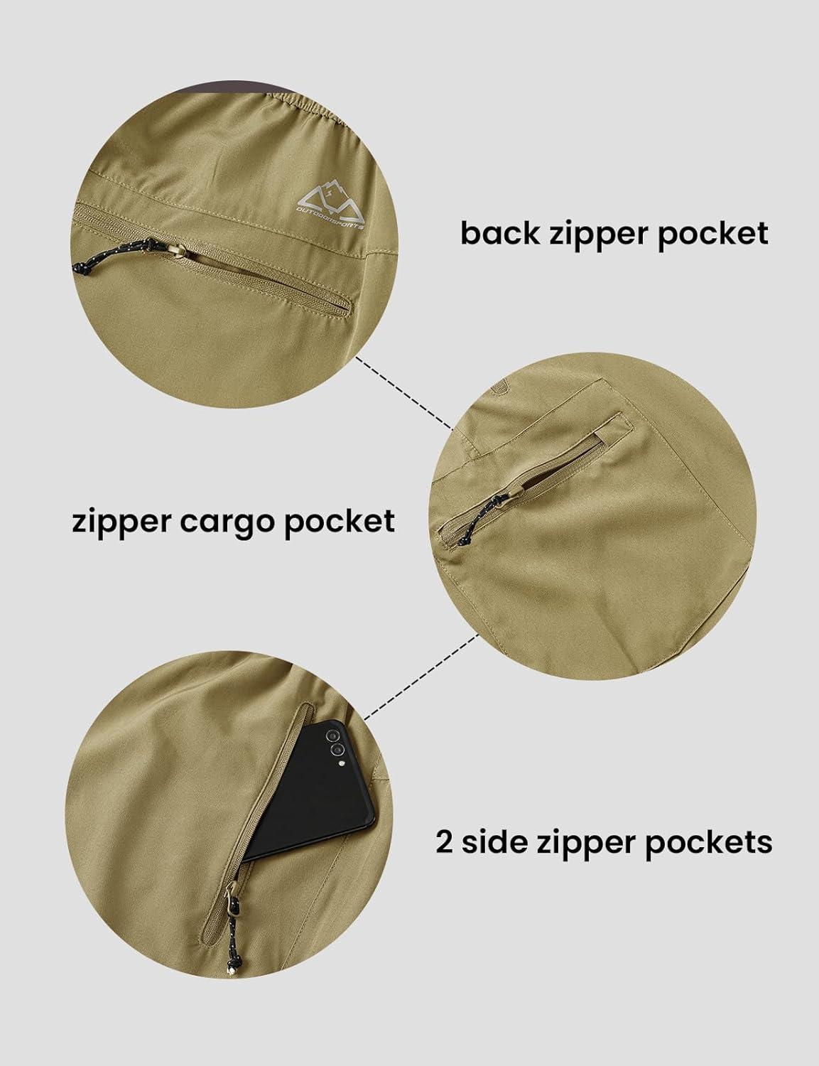 imageTBMPOY Mens Hiking Shorts 7quot Quick Dry Lightweight Cargo Fishing Shorts with Zipper Pockets Elastic Waist Drawstring WalkingKhaki