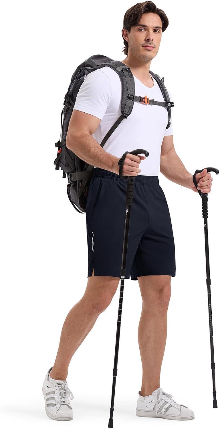 imageTBMPOY Mens Hiking Shorts 7quot Quick Dry Lightweight Cargo Fishing Shorts with Zipper Pockets Elastic Waist Drawstring WalkingNavy
