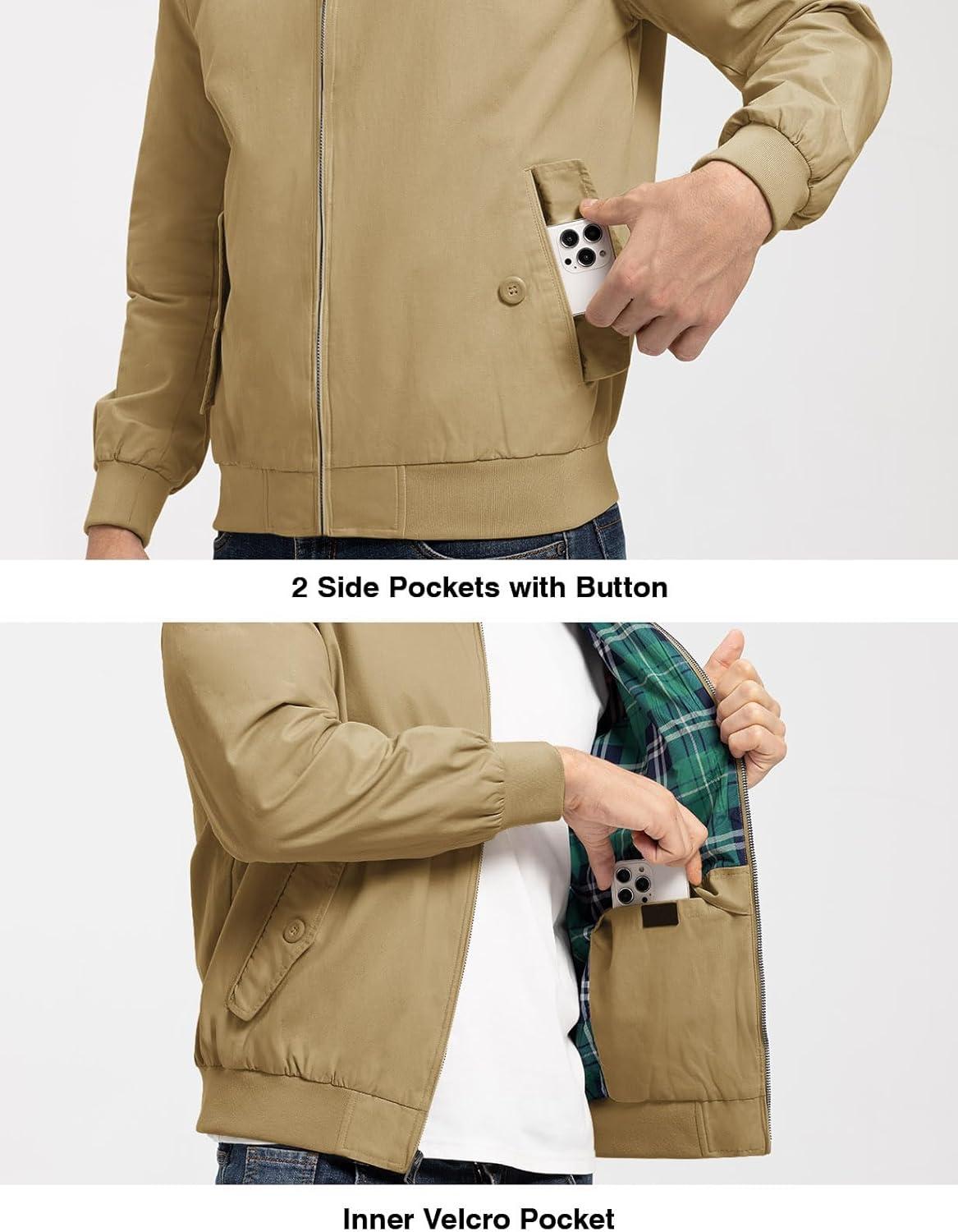 imageTBMPOY Mens Lightweight Cotton Jackets Golf Full Zip Windbreaker Spring Fall Stylish Casual Jackets Work bomberDark Khaki