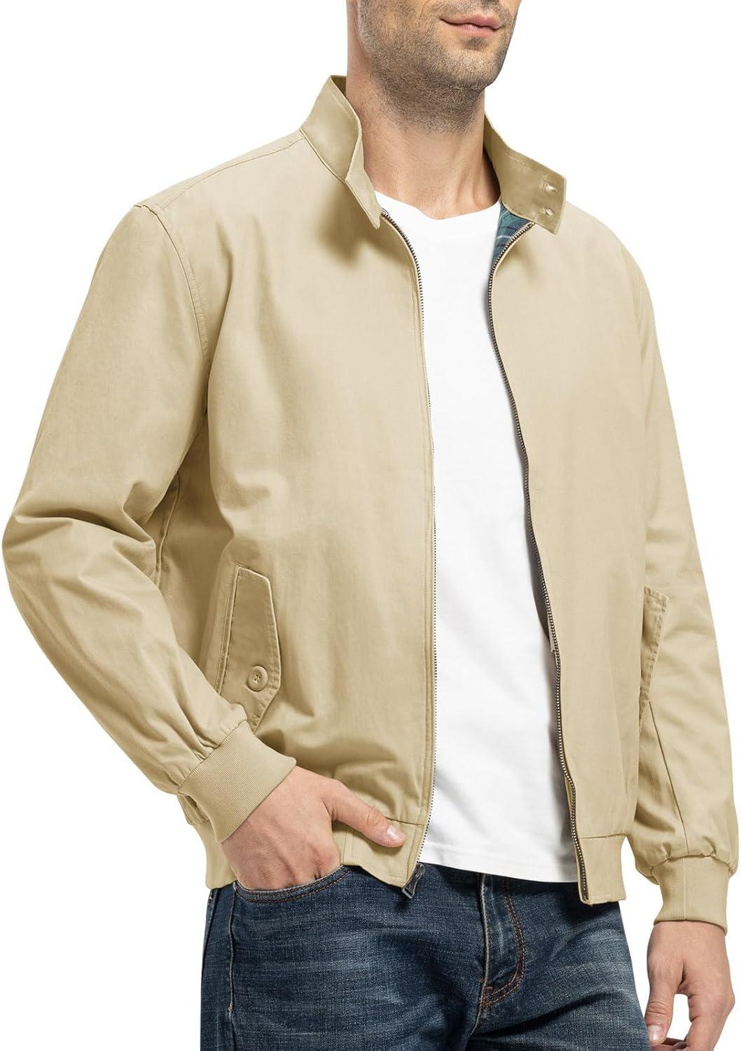 imageTBMPOY Mens Lightweight Cotton Jackets Golf Full Zip Windbreaker Spring Fall Stylish Casual Jackets Work bomberLight Khaki