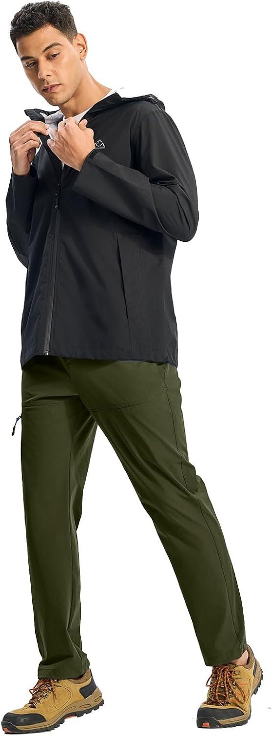 imageTBMPOY Mens Lightweight Hiking Pants Quick Dry 4 Pockets Stretch Water Resistant Travel Fishing Convertible Zip Cargo JoggerArmy Green