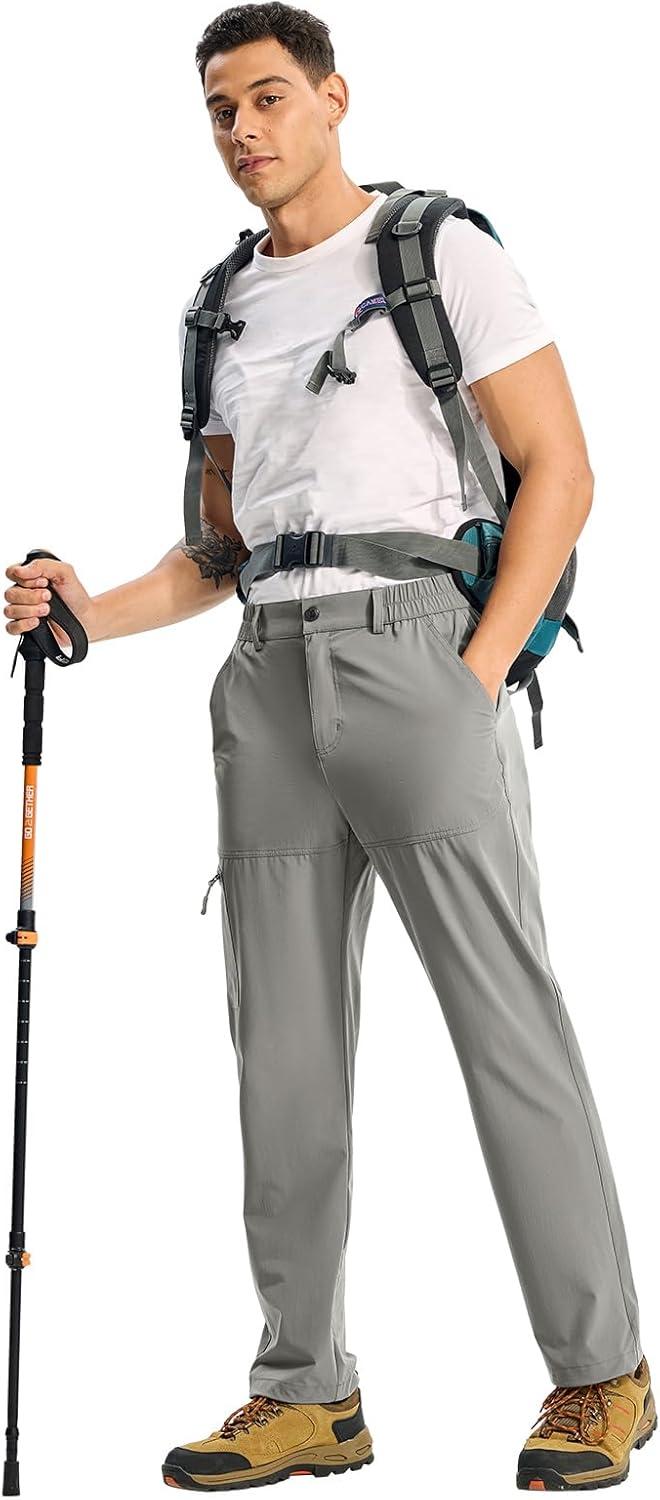 imageTBMPOY Mens Lightweight Hiking Pants Quick Dry 4 Pockets Stretch Water Resistant Travel Fishing Convertible Zip Cargo JoggerLight Grey
