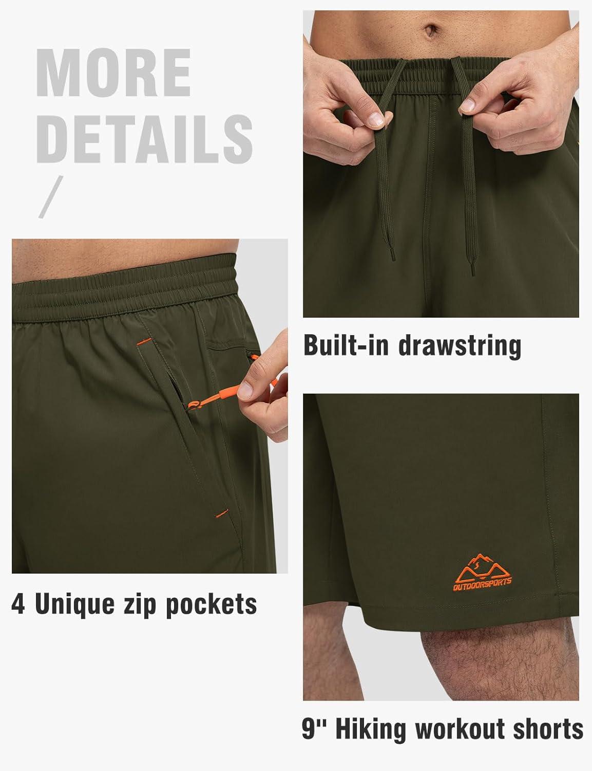imageTBMPOY Mens Shorts 9quot Hiking Running Shorts Zipper Pockets Athletic Outdoor Sports Gym Workout Short 4 PocketsArmy Green