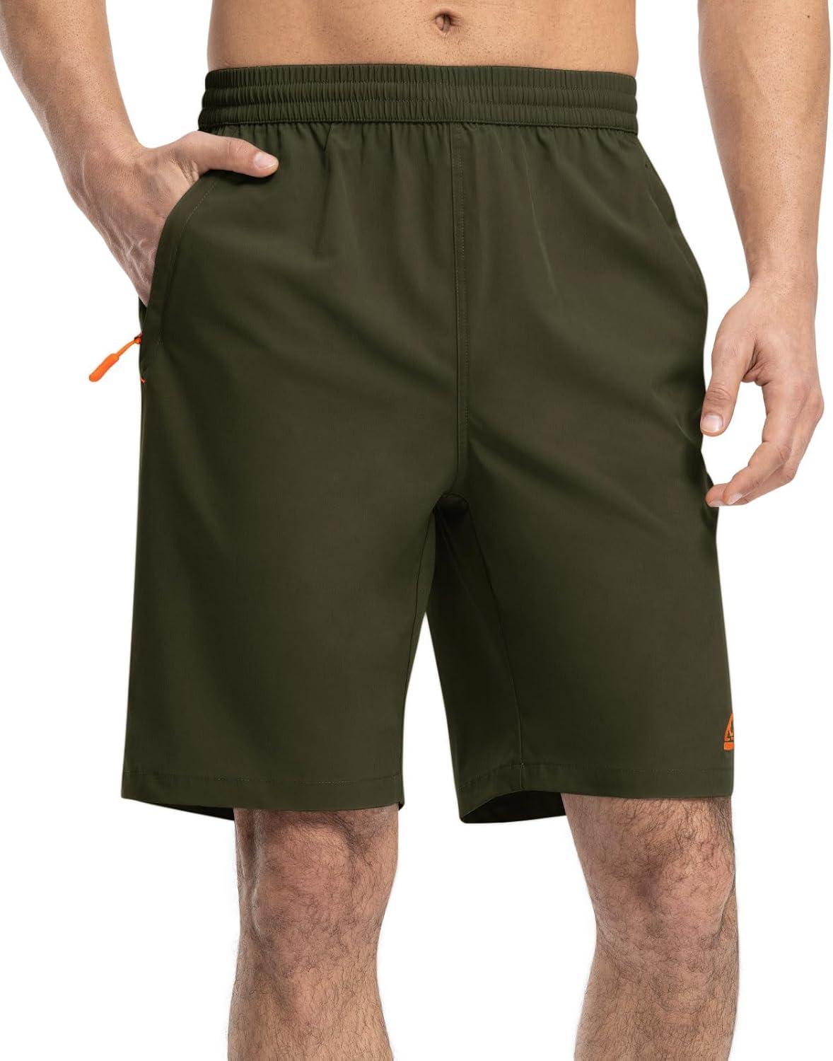 imageTBMPOY Mens Shorts 9quot Hiking Running Shorts Zipper Pockets Athletic Outdoor Sports Gym Workout Short 4 PocketsArmy Green
