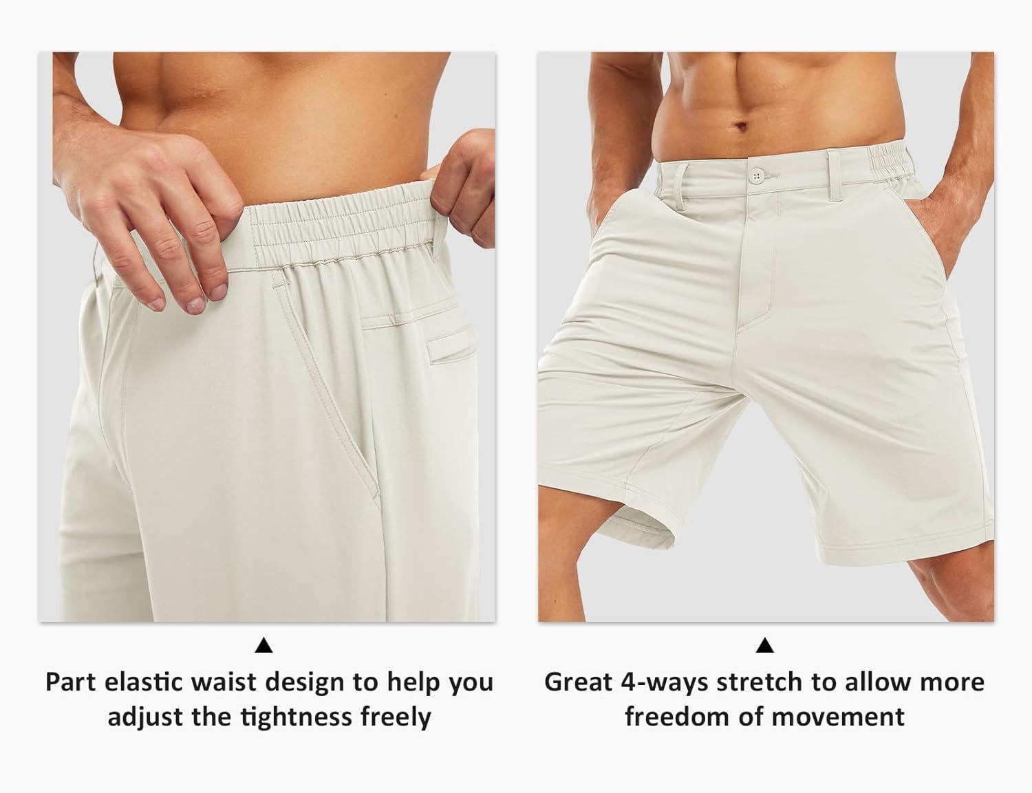 imageTBMPOY Mens Shorts Golf 9quot Casual Elastic Waist Quick Dry Flat Front Travel Shorts with 5 PocketsWhite