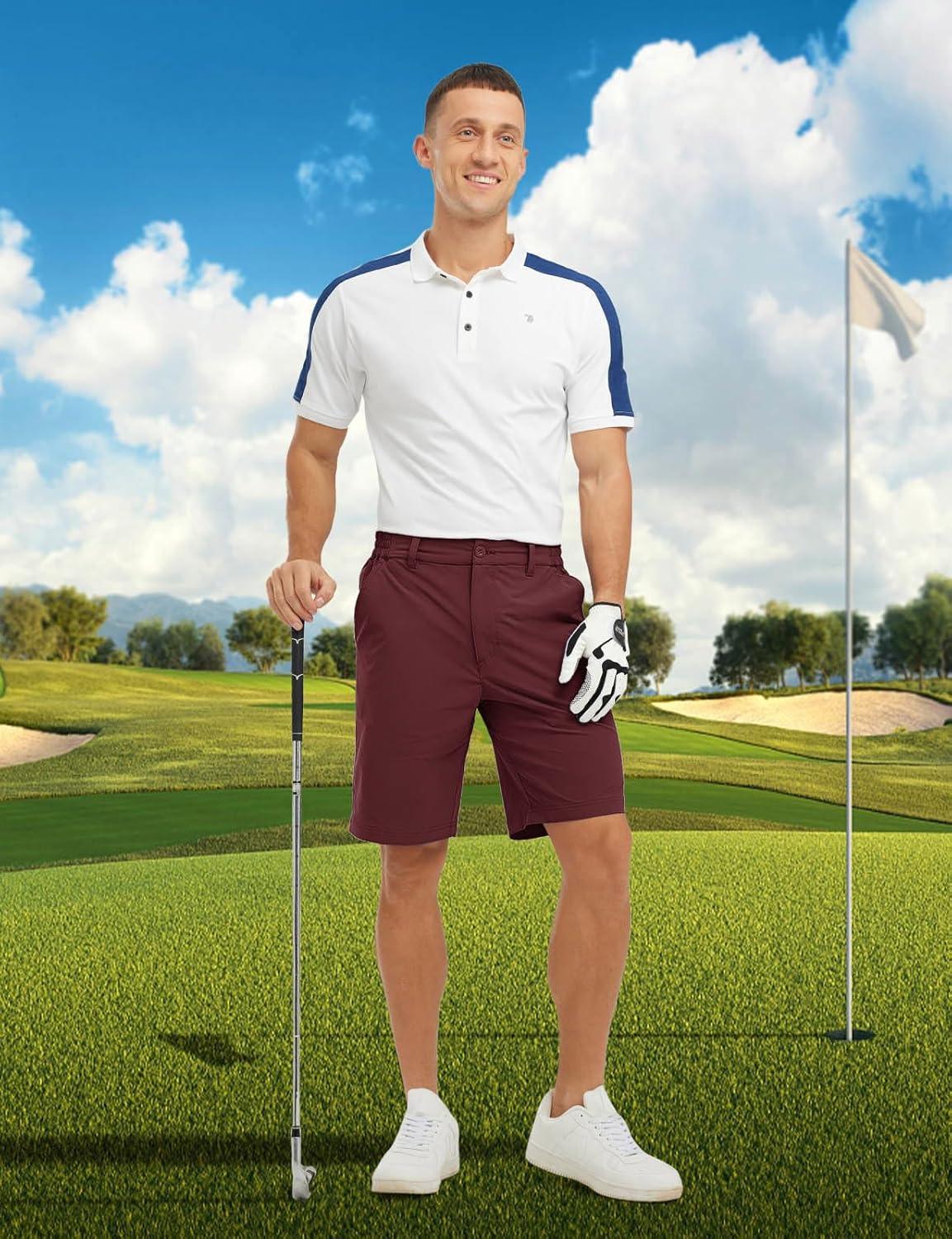 imageTBMPOY Mens Shorts Golf 9quot Casual Elastic Waist Quick Dry Flat Front Travel Shorts with 5 PocketsWine Red