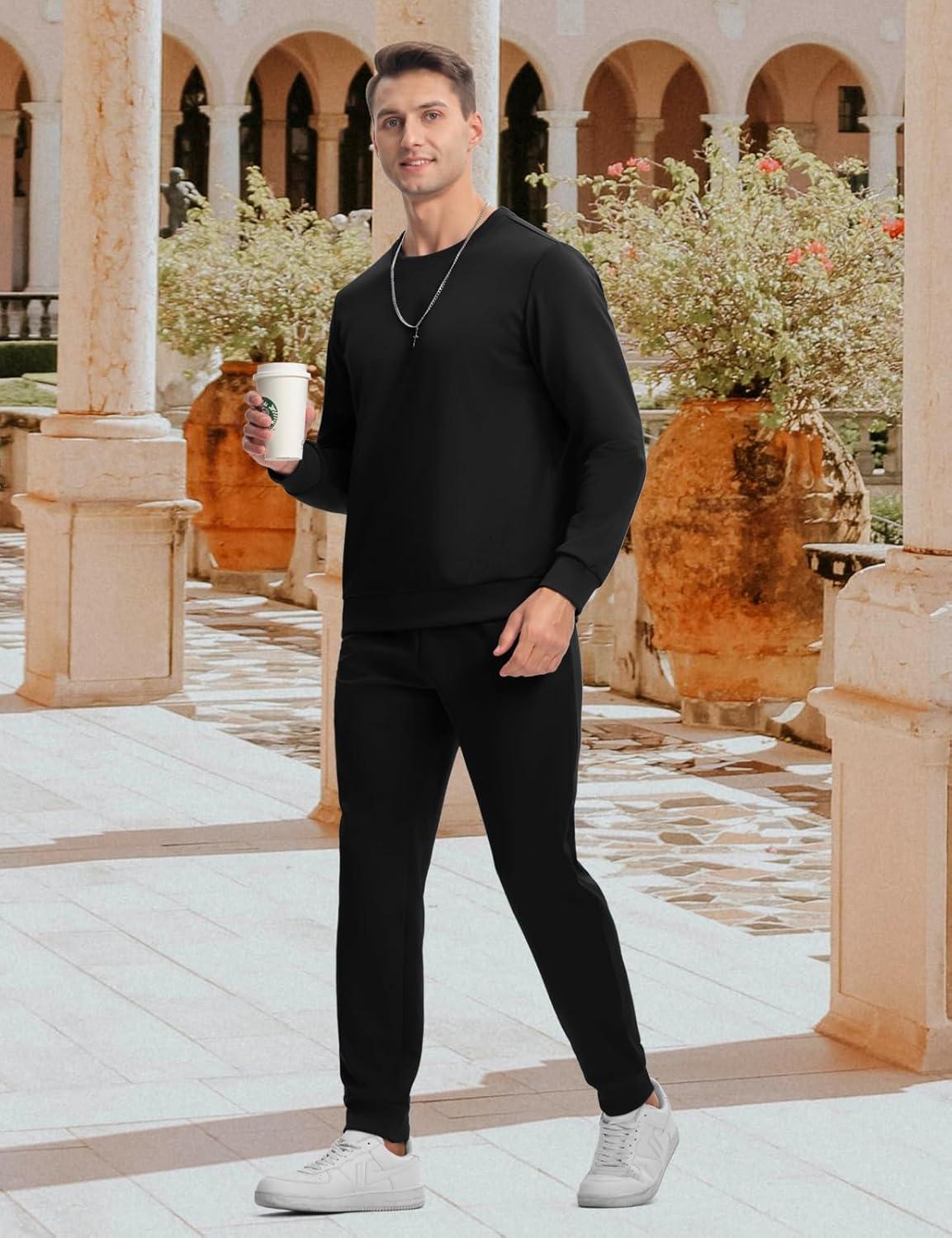 imageTBMPOY Mens Sweatsuits 2 Piece Set Tracksuits Jogging Outfits Long Sleeve Tops Jogger Pants Sweat Track Suits Casual AthleticBlack