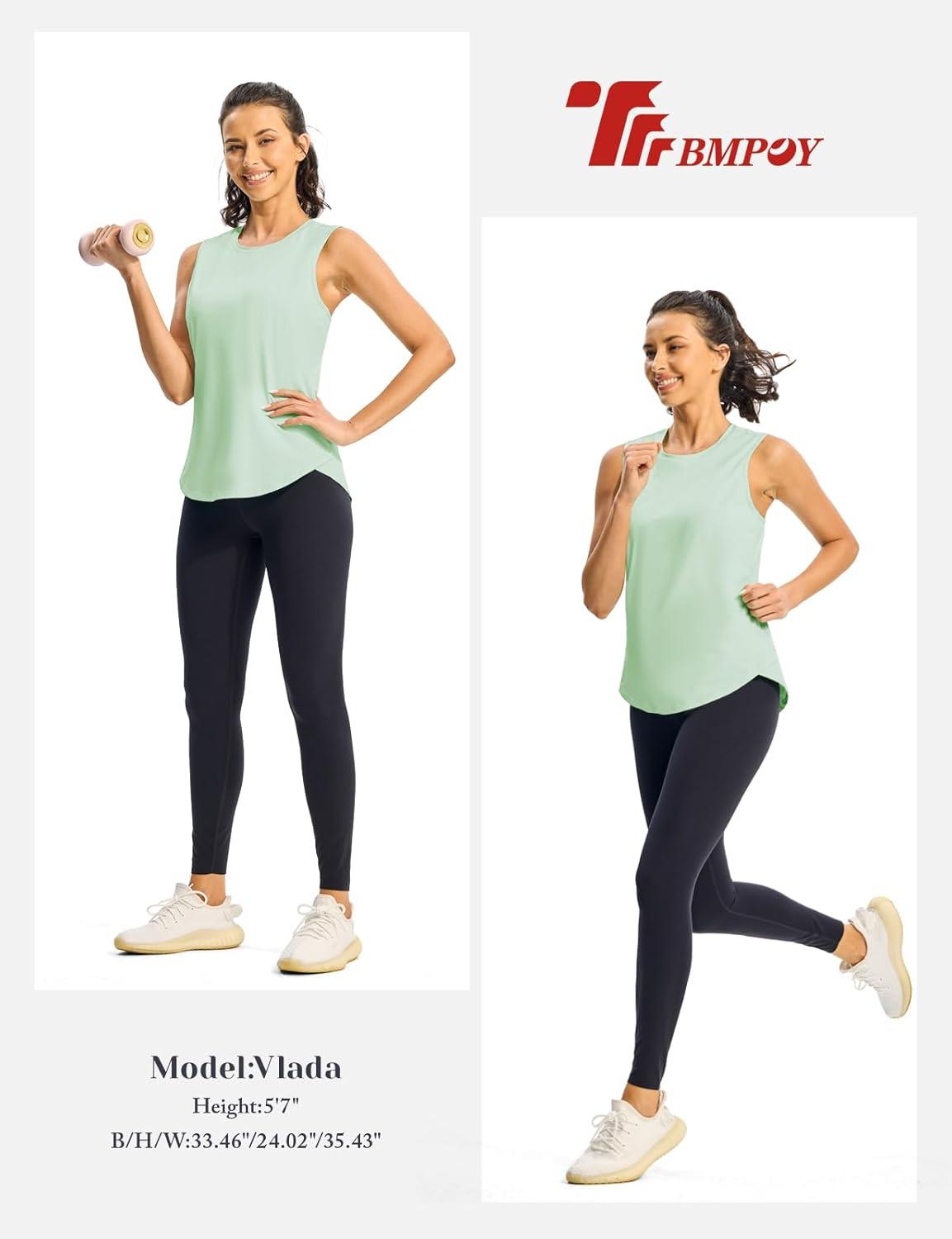 imageTBMPOY Womens Workout Tank Tops High Crew Neck Racerback Lightweight Muscle Dry Fit Tennis Sleeveless Athletic Running YogaLight Green