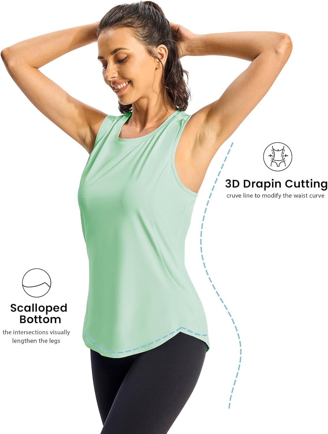 imageTBMPOY Womens Workout Tank Tops High Crew Neck Racerback Lightweight Muscle Dry Fit Tennis Sleeveless Athletic Running YogaLight Green