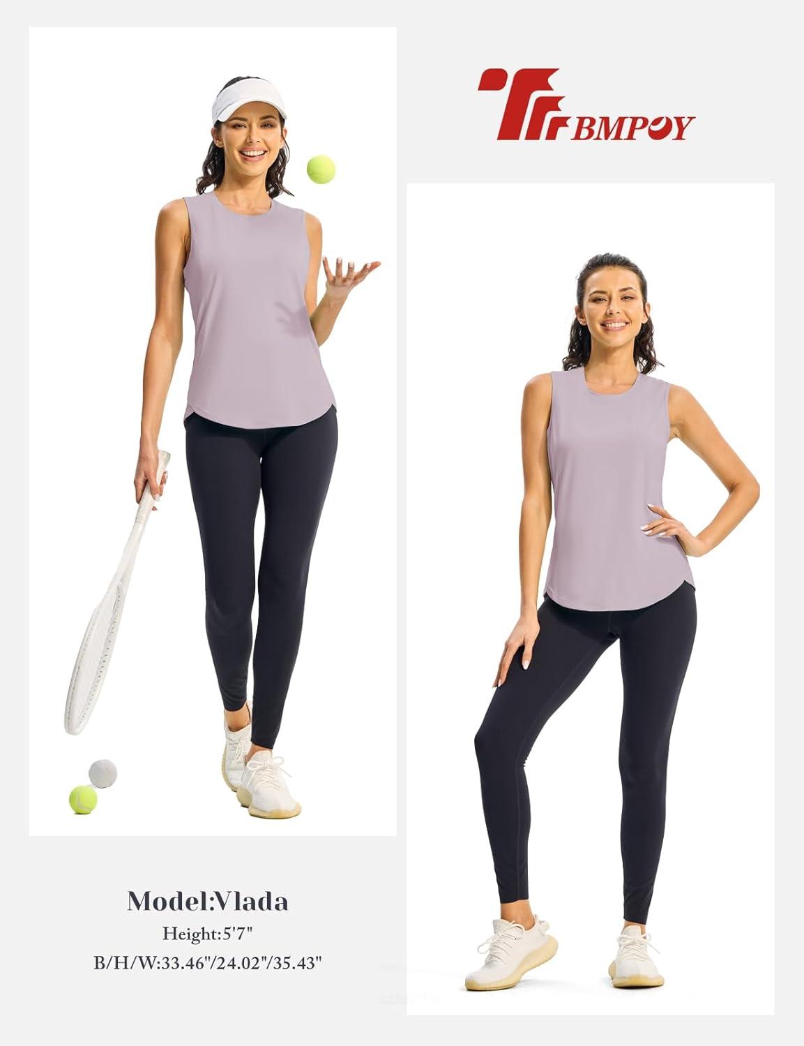imageTBMPOY Womens Workout Tank Tops High Crew Neck Racerback Lightweight Muscle Dry Fit Tennis Sleeveless Athletic Running YogaLight Purple
