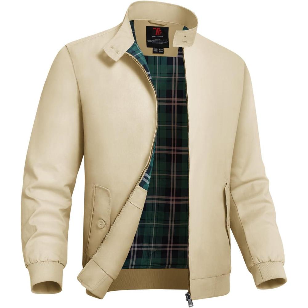imageTBMPOY Mens Lightweight Cotton Jackets Golf Full Zip Windbreaker Spring Fall Stylish Casual Jackets Work bomberLight Khaki
