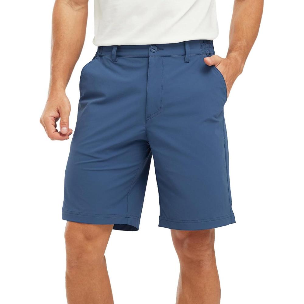 imageTBMPOY Mens Shorts Golf 9quot Casual Elastic Waist Quick Dry Flat Front Travel Shorts with 5 PocketsDenim Blue
