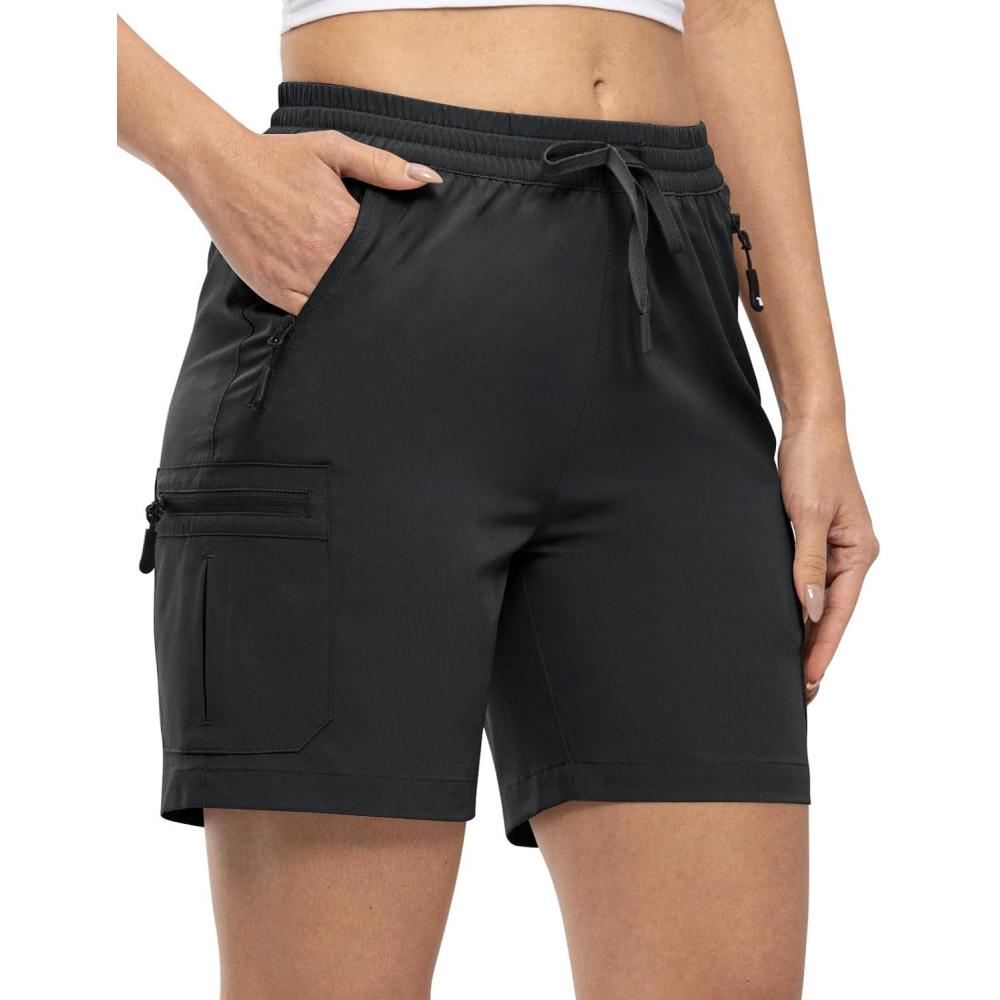imageTBMPOY Womens Hiking Cargo Shorts Lightweight Quick Dry Athletic Summer Shorts Golf Travel Camping with Zipper PocketsDark Grey