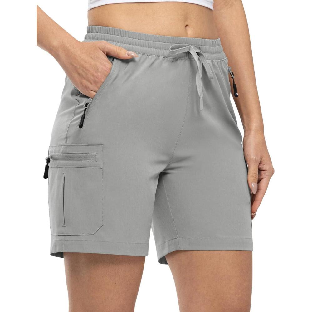 imageTBMPOY Womens Hiking Cargo Shorts Lightweight Quick Dry Athletic Summer Shorts Golf Travel Camping with Zipper PocketsLight Grey