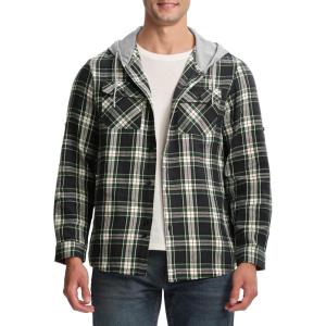 imageTBMPOY Mens Lightweight Hoodie Shirts Plaid Flannel Button Up Long Sleeve Pajamas with Pockets Hoodie Fall Casual OutfitsNavy Green