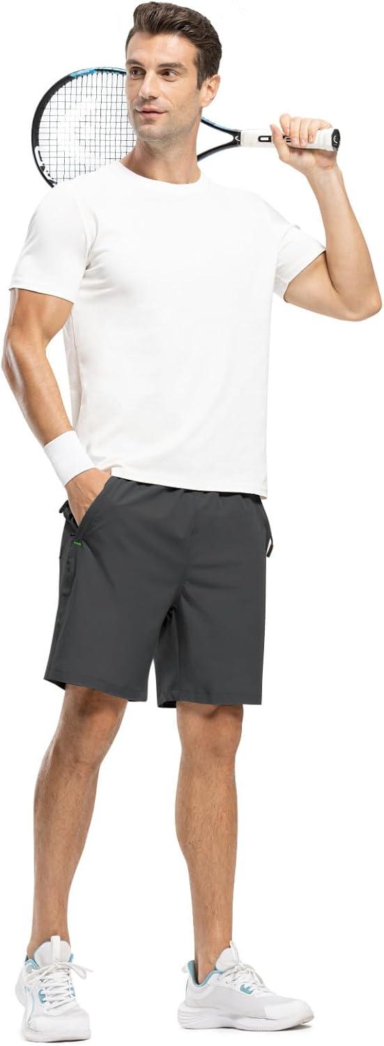 imageTBMPOY Mens 7quot Running Hiking Shorts Quick Dry Athletic Gym Outdoor Sports Workout Short 3 Zipper PocketsA26dark GreyGreen