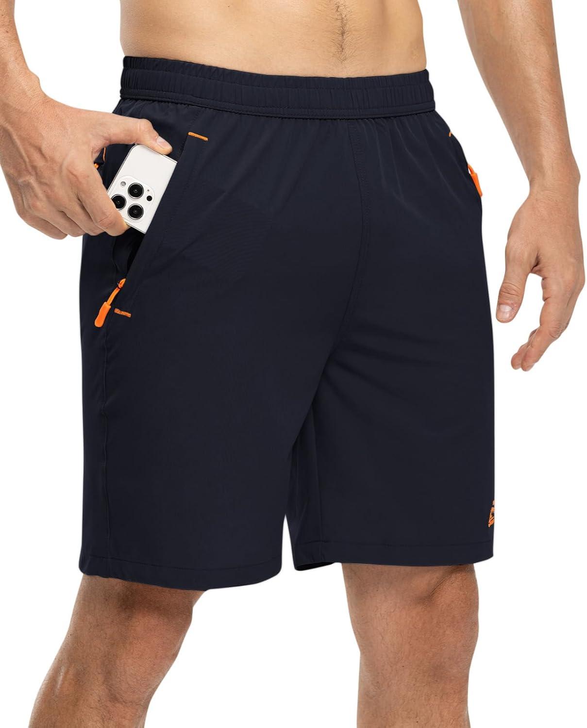 imageTBMPOY Mens 7quot Running Hiking Shorts Quick Dry Athletic Gym Outdoor Sports Workout Short 3 Zipper PocketsA27dark BlueRed