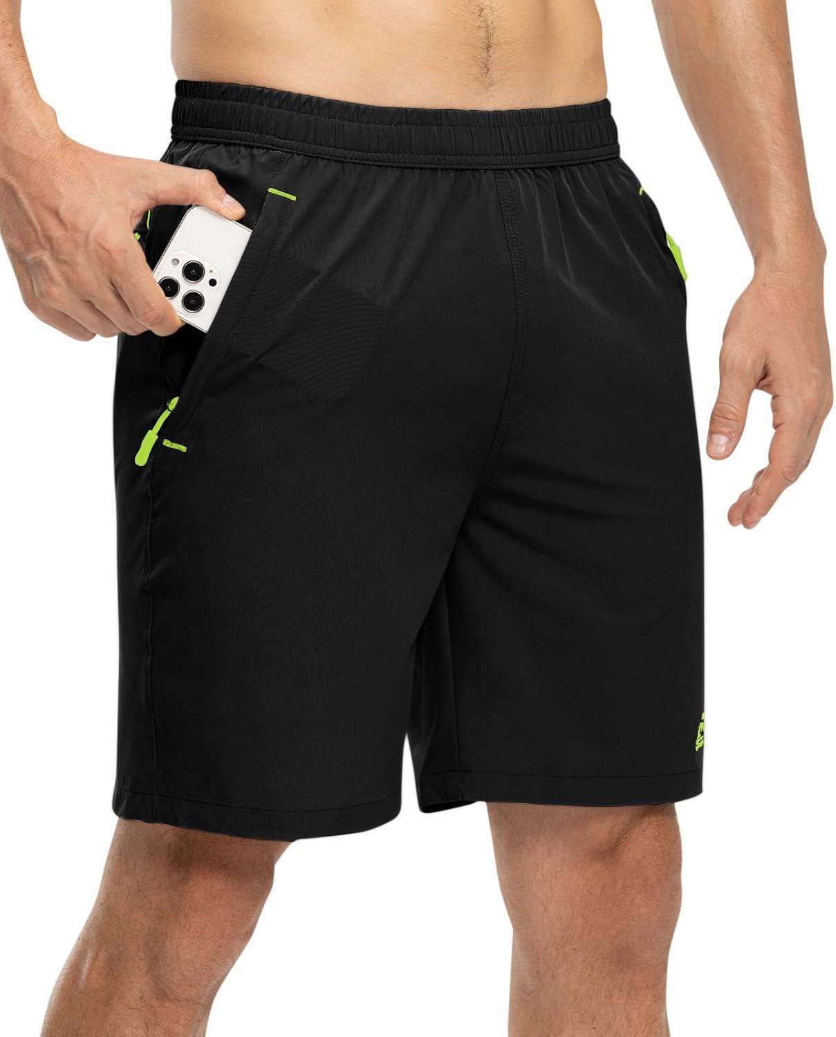 imageTBMPOY Mens 7quot Running Hiking Shorts Quick Dry Athletic Gym Outdoor Sports Workout Short 3 Zipper PocketsA29blackGreen