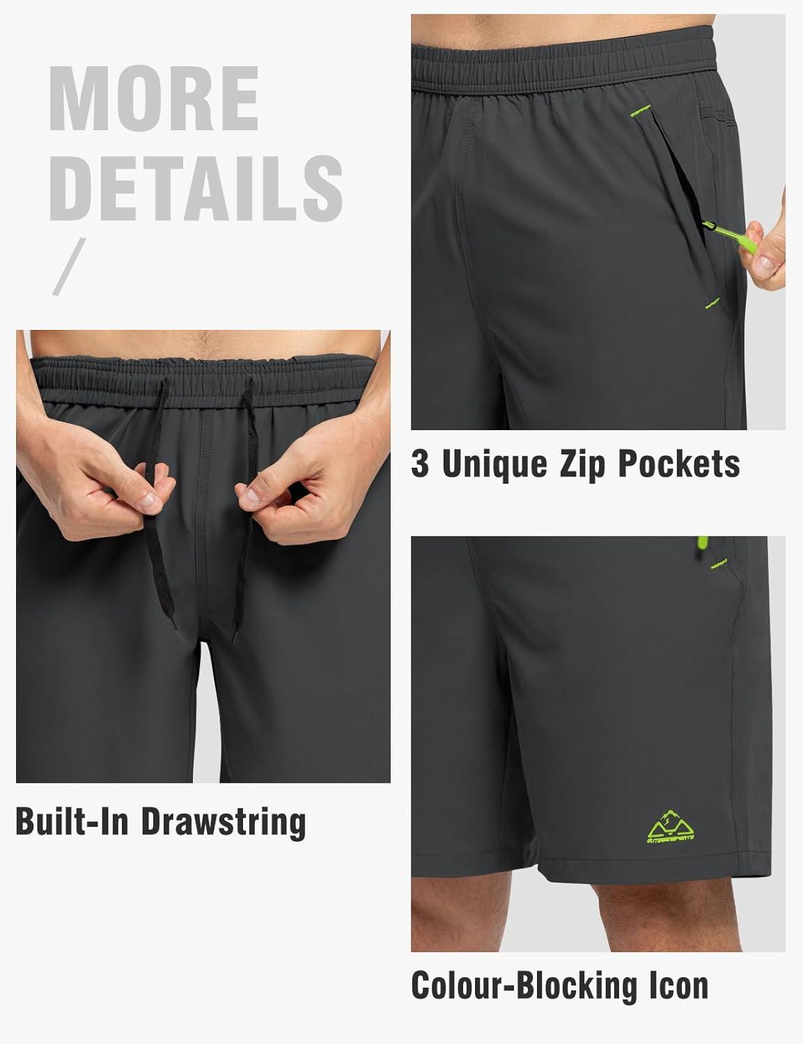 imageTBMPOY Mens 7quot Running Hiking Shorts Quick Dry Athletic Gym Outdoor Sports Workout Short 3 Zipper PocketsA30dark GreyGreen