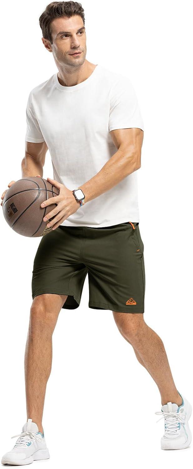 imageTBMPOY Mens 7quot Running Hiking Shorts Quick Dry Athletic Gym Outdoor Sports Workout Short 3 Zipper PocketsA4armygreen