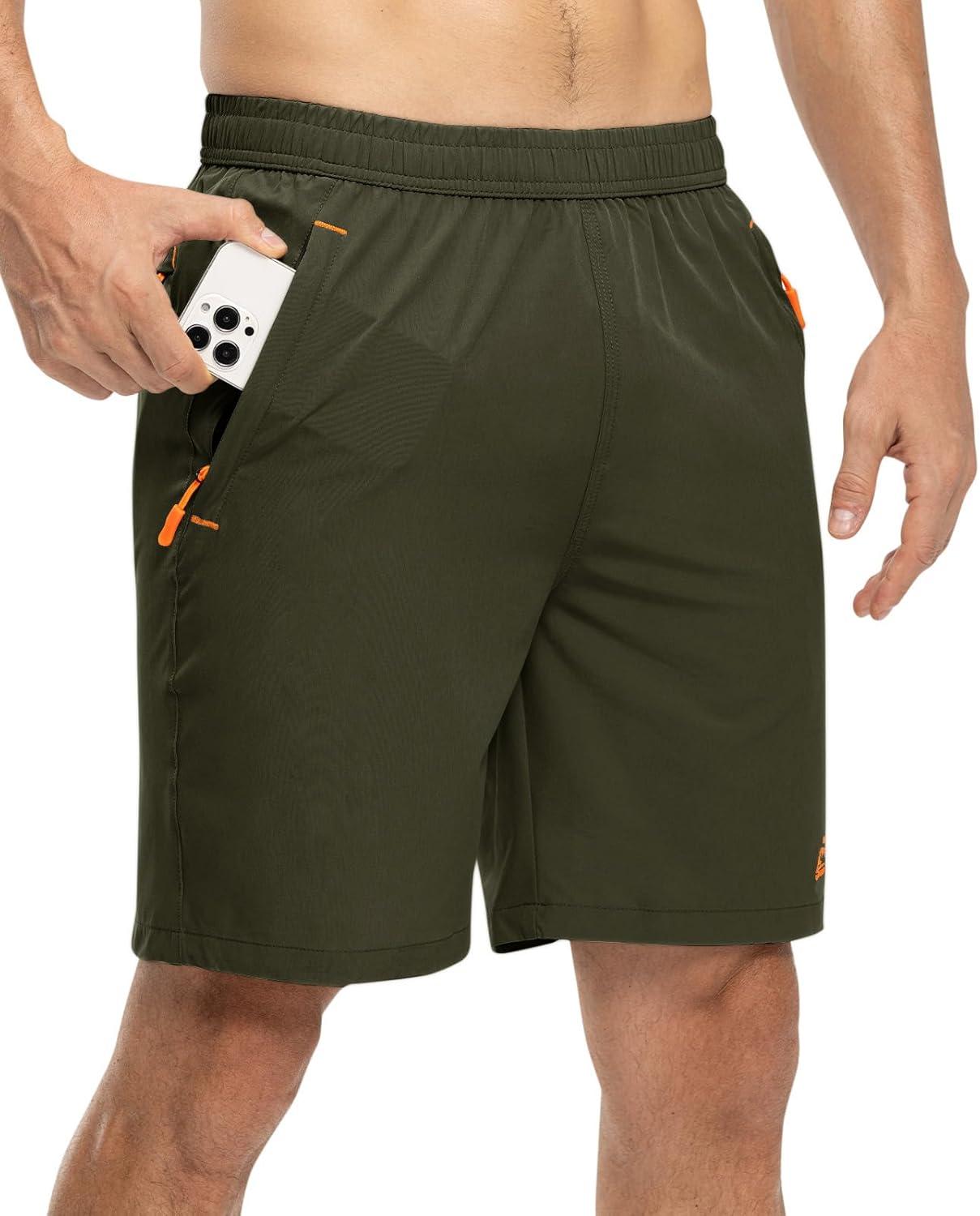 imageTBMPOY Mens 7quot Running Hiking Shorts Quick Dry Athletic Gym Outdoor Sports Workout Short 3 Zipper PocketsA4armygreen
