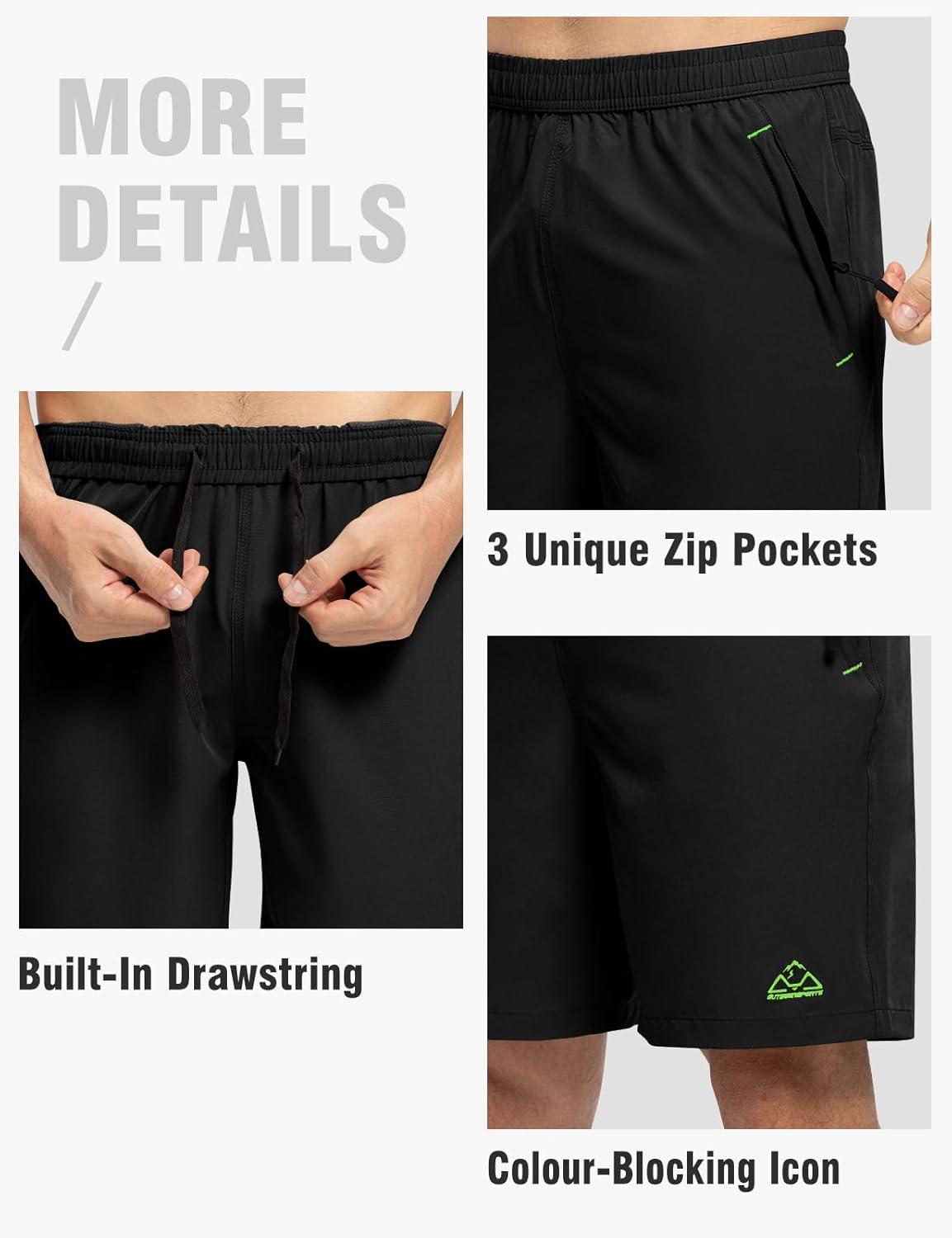 imageTBMPOY Mens 7quot Running Hiking Shorts Quick Dry Athletic Gym Outdoor Sports Workout Short 3 Zipper PocketsA6blackGreen