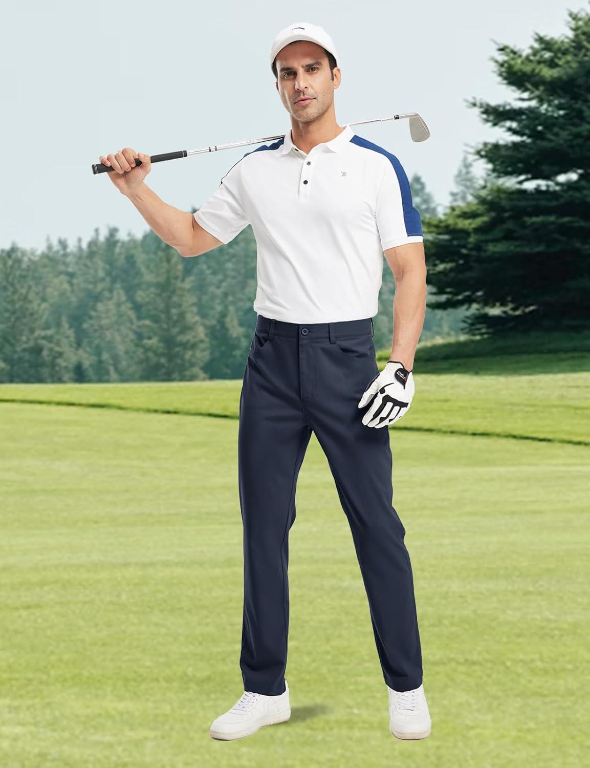 imageTBMPOY Mens Golf Pants Classic Fit Dress Work Pants Lightweight Comfortable Business Casual Pants with 5 PocketsNavy