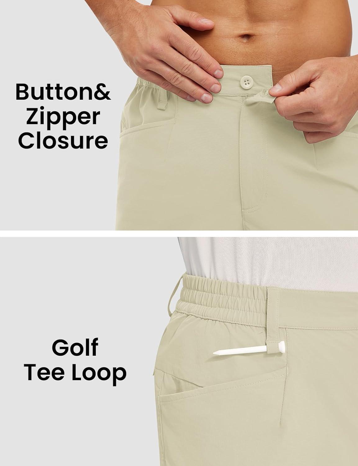 imageTBMPOY Mens Golf Shorts 7quot Stretch Dress Casual Elastic Waist Short Quick Dry Lightweight Hiking Shorts with 4 PocketsLight Khaki
