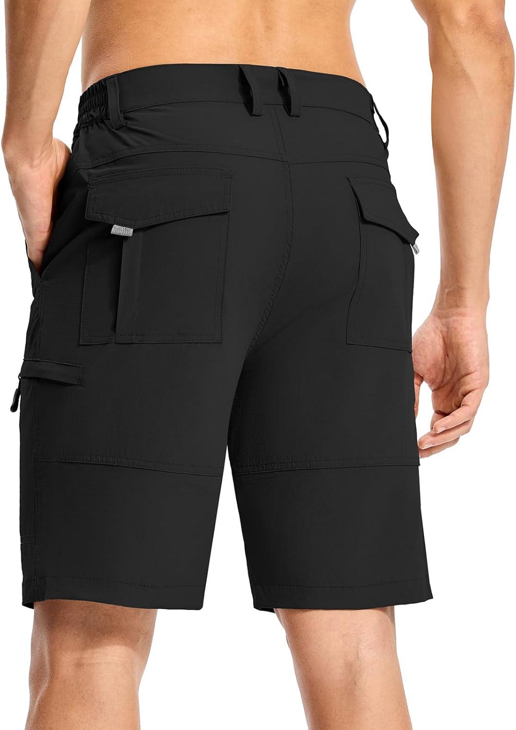 imageTBMPOY Mens Hiking Cargo Shorts 9quot Lightweight Water Resistant Quick Dry Work Shorts 6 Pockets for Travel Camping TacticalBlack