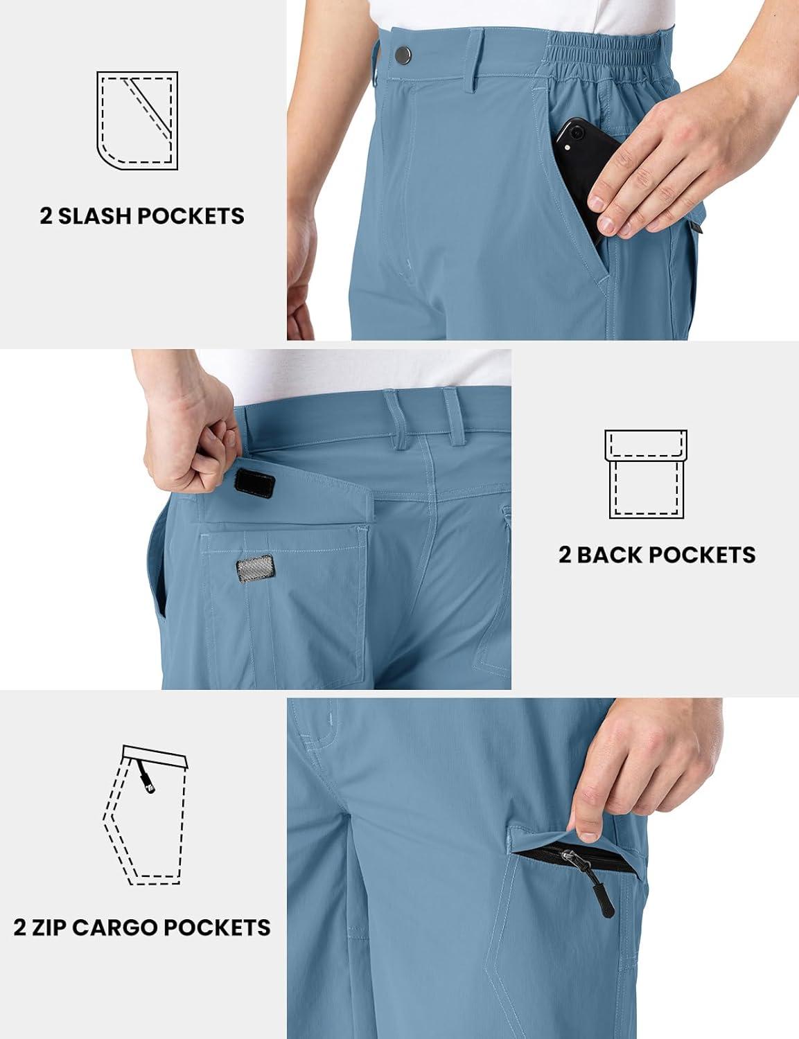 imageTBMPOY Mens Hiking Cargo Shorts 9quot Lightweight Water Resistant Quick Dry Work Shorts 6 Pockets for Travel Camping TacticalStone Blue