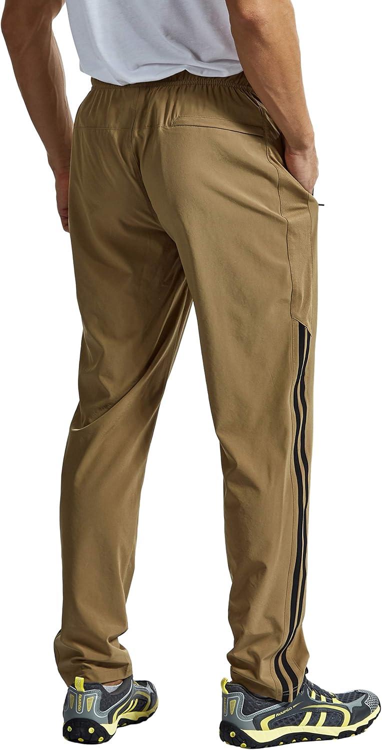 imageTBMPOY Mens Hiking Pants Quick Dry Lightweight Travel Track Running Active Jogger Sweatpants with PocketsB23khakiBlack