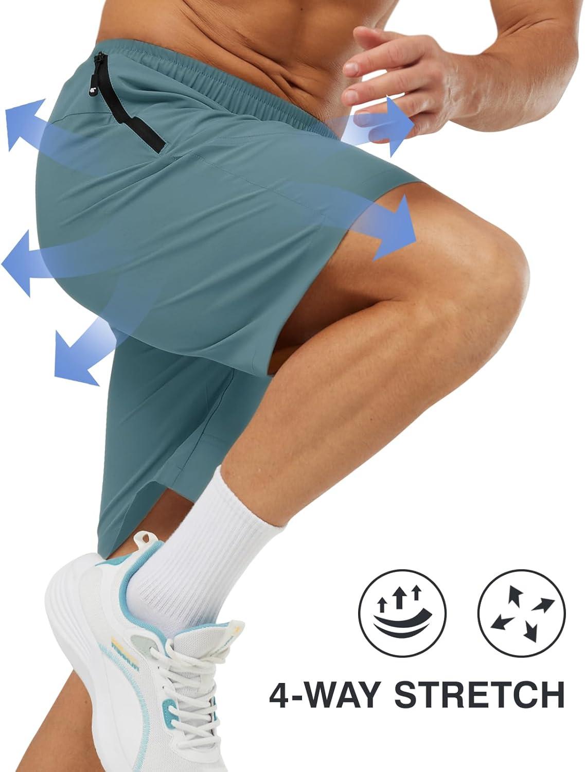 imageTBMPOY Mens Hiking Shorts Lightweight Outdoor Sports Shorts 7quot Quick Dry Athletic Running Gym Shorts with Zipper PocketsGrey Blue