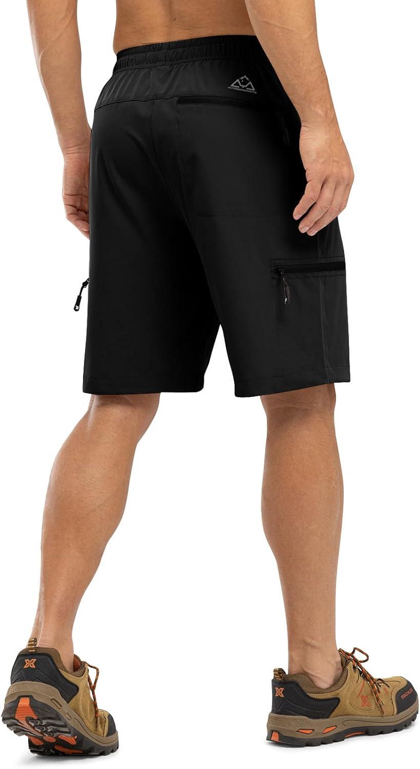 imageTBMPOY Mens Hiking Shorts with 5 Zip Pockets 9 Lightweight Outdoor Work Athletic Travel Short for Men Casual RunningBlack