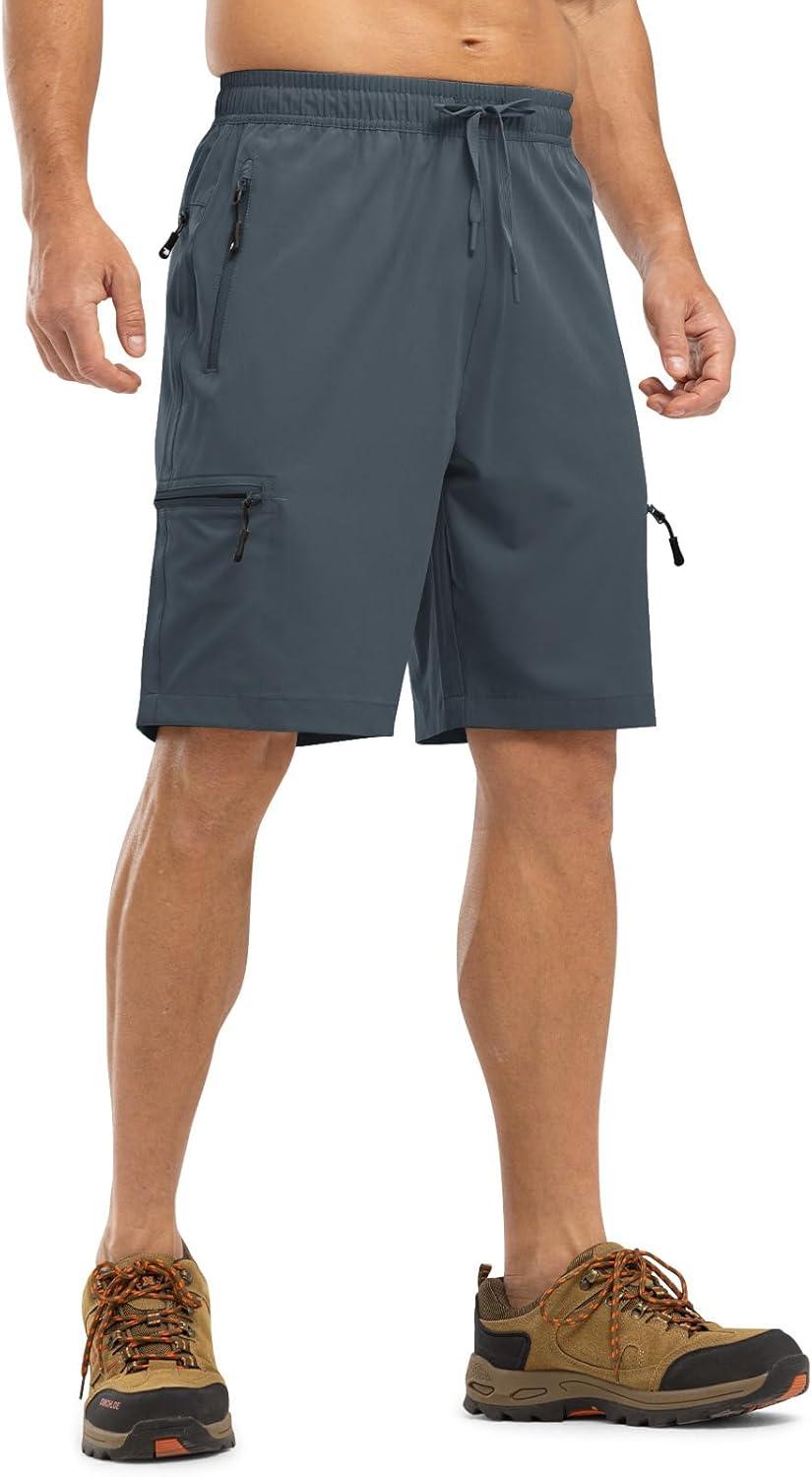imageTBMPOY Mens Hiking Shorts with 5 Zip Pockets 9 Lightweight Outdoor Work Athletic Travel Short for Men Casual RunningCool Grey
