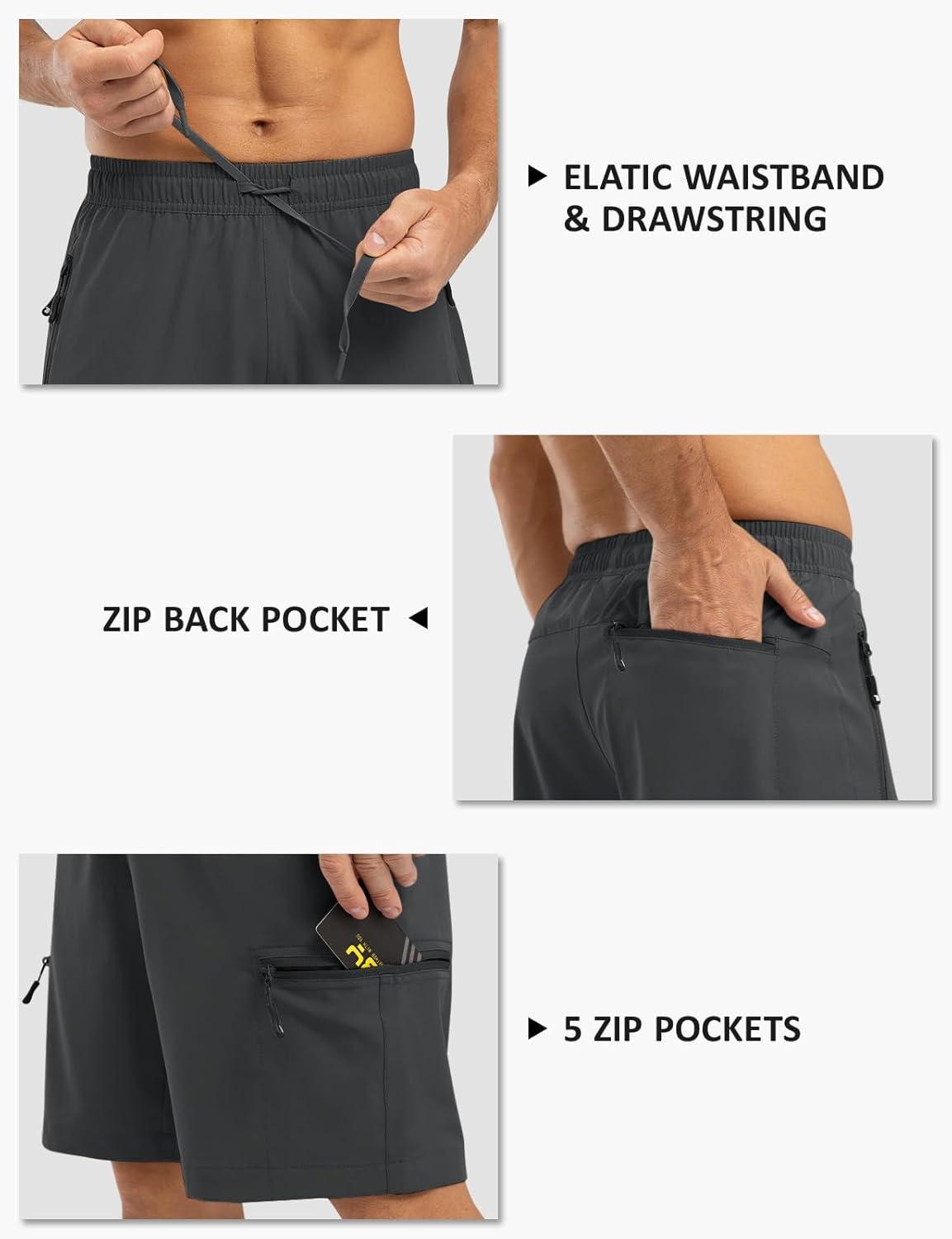 imageTBMPOY Mens Hiking Shorts with 5 Zip Pockets 9 Lightweight Outdoor Work Athletic Travel Short for Men Casual RunningDark Grey