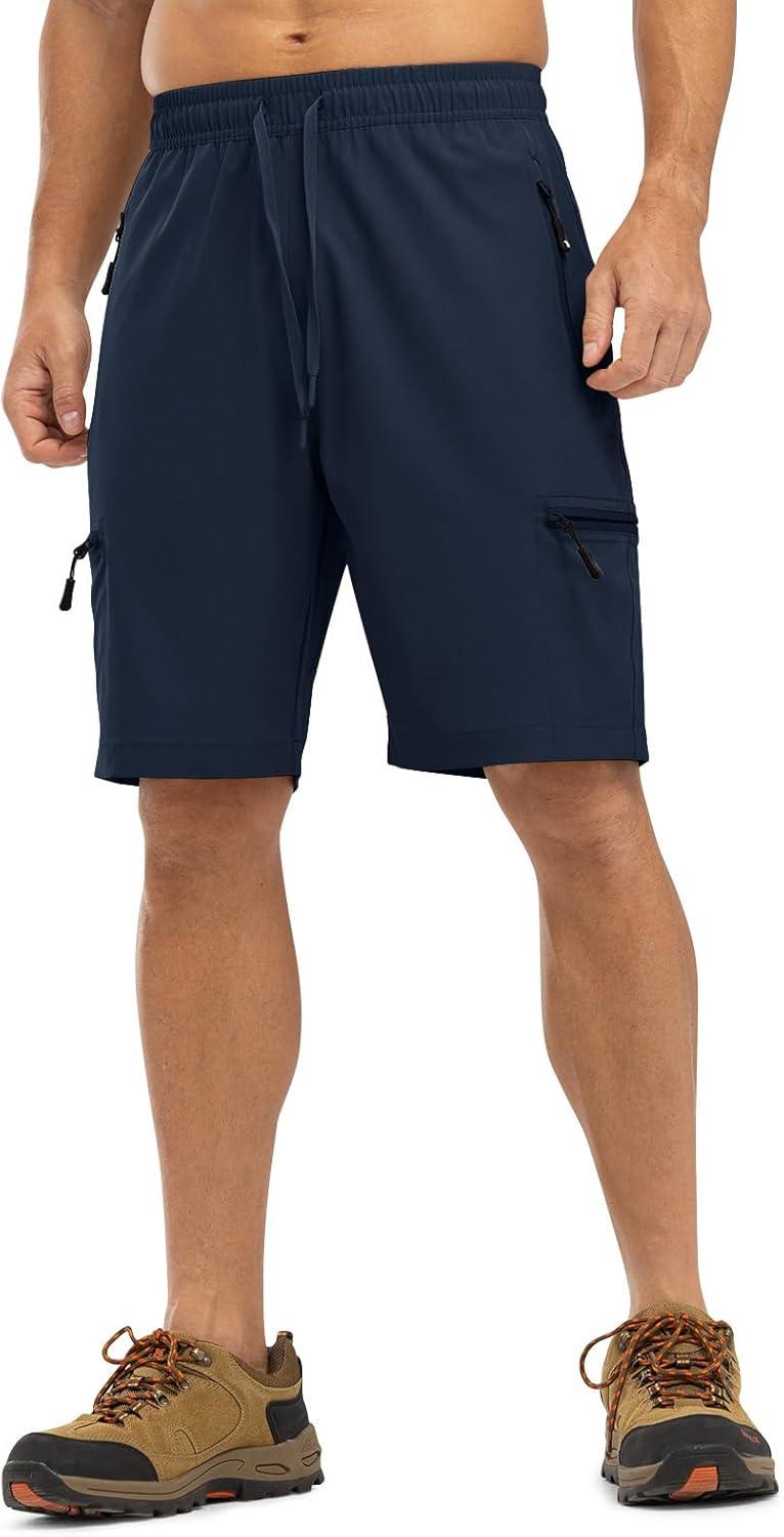 imageTBMPOY Mens Hiking Shorts with 5 Zip Pockets 9 Lightweight Outdoor Work Athletic Travel Short for Men Casual RunningNavy
